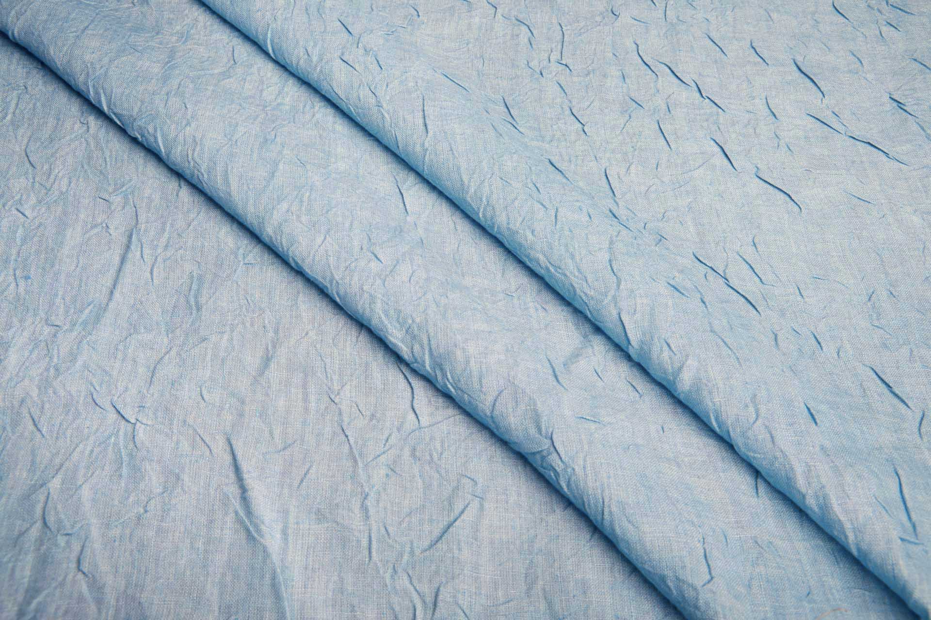 Sky Blue Crinkled Linen fabric, image 2 of 5