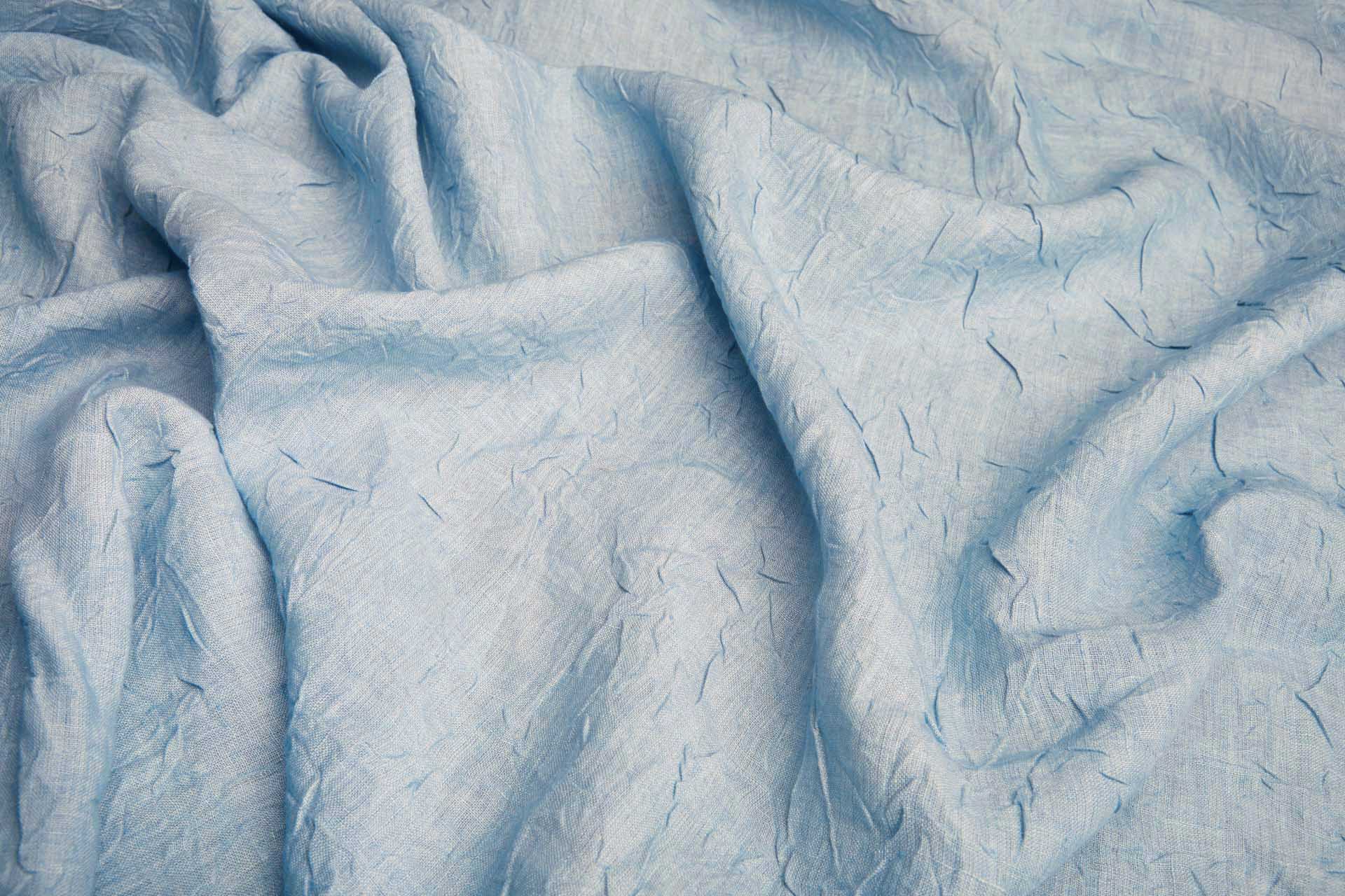 Sky Blue Crinkled Linen fabric, image 3 of 5