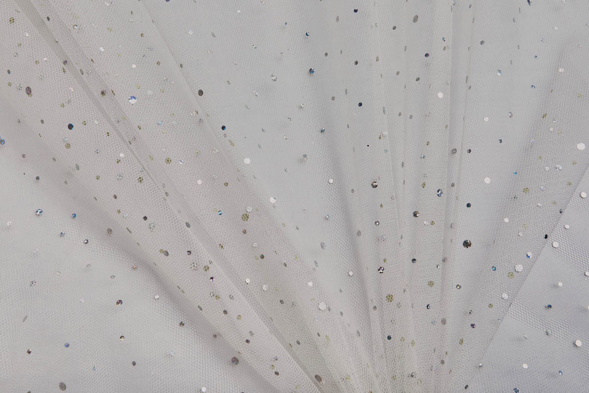 Soft Cream Nylon Tulle with Silver Holographic Polkadots/Spots fabric, image 3 of 7