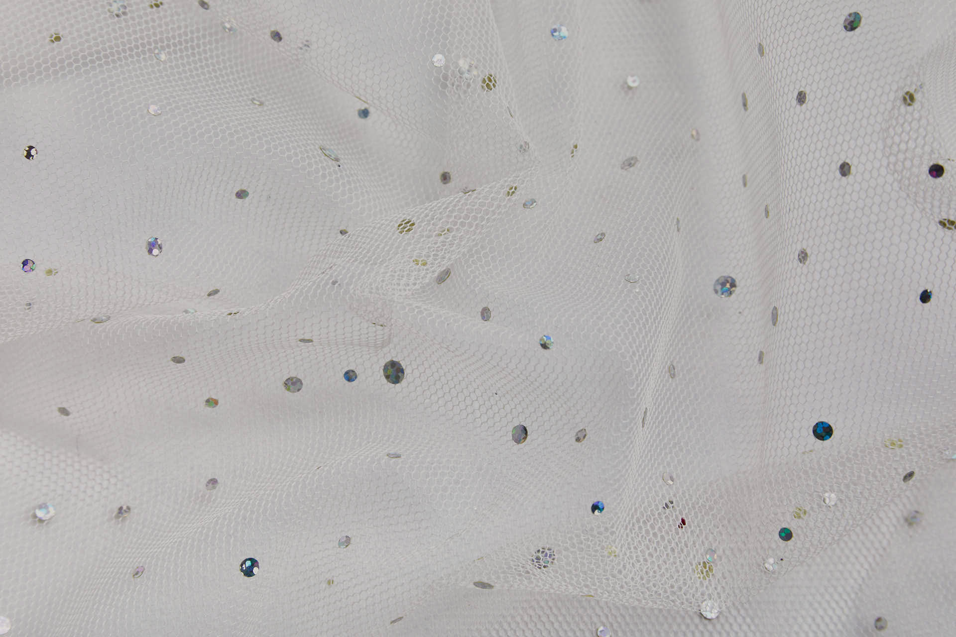 Soft Cream Nylon Tulle with Silver Holographic Polkadots/Spots fabric, image 4 of 7