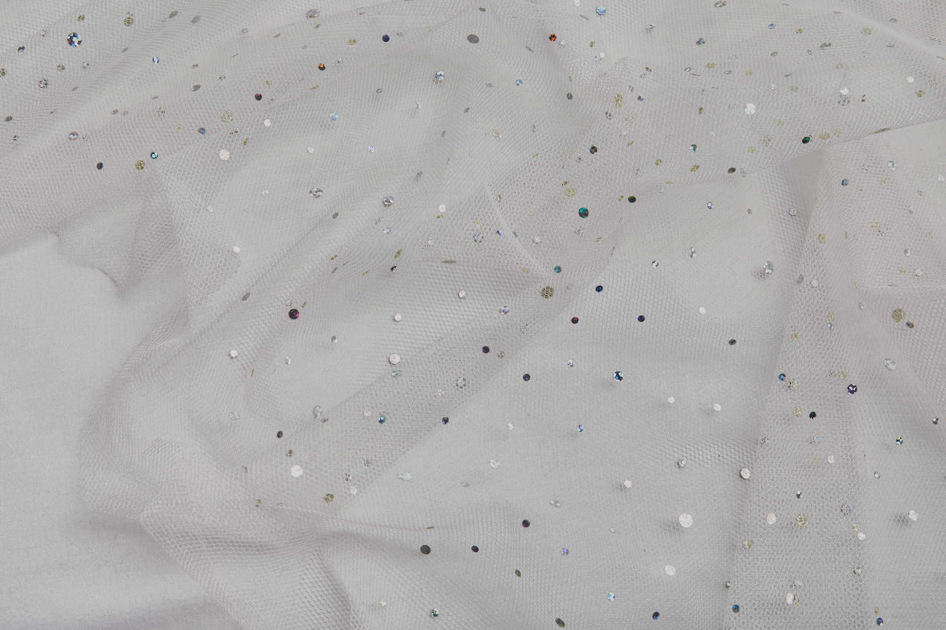 Soft Cream Nylon Tulle with Silver Holographic Polkadots/Spots fabric, image 5 of 7