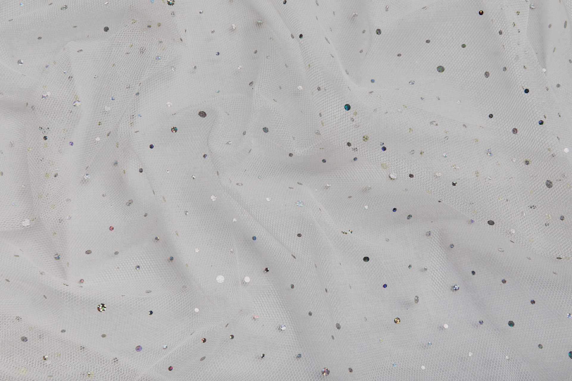 Soft Cream Nylon Tulle with Silver Holographic Polkadots/Spots fabric, image 7 of 7