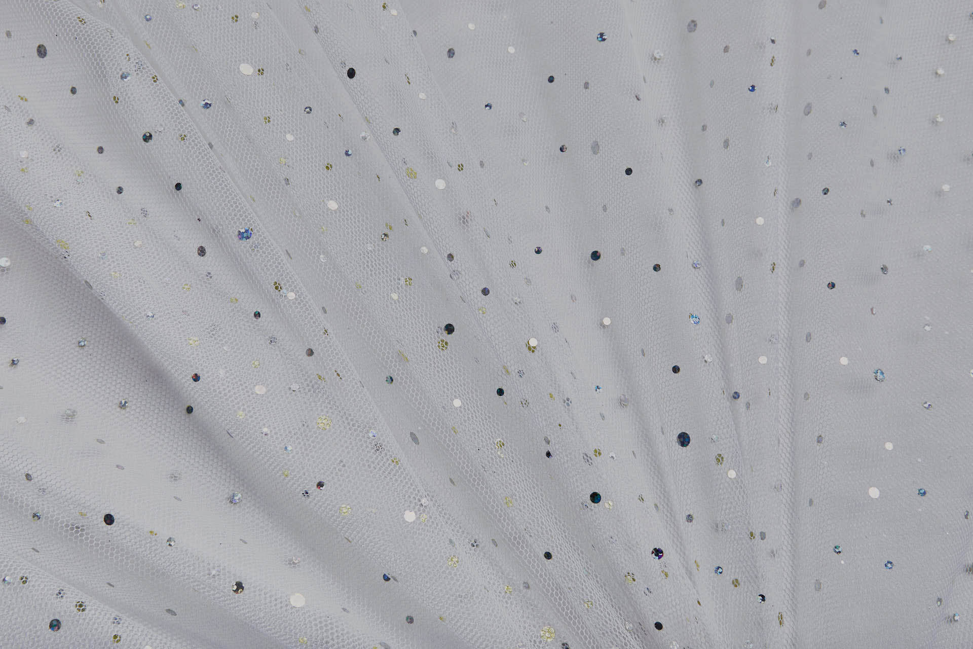 Soft White Nylon Tulle with Silver Holographic Polkadots/Spots fabric, image 3 of 7