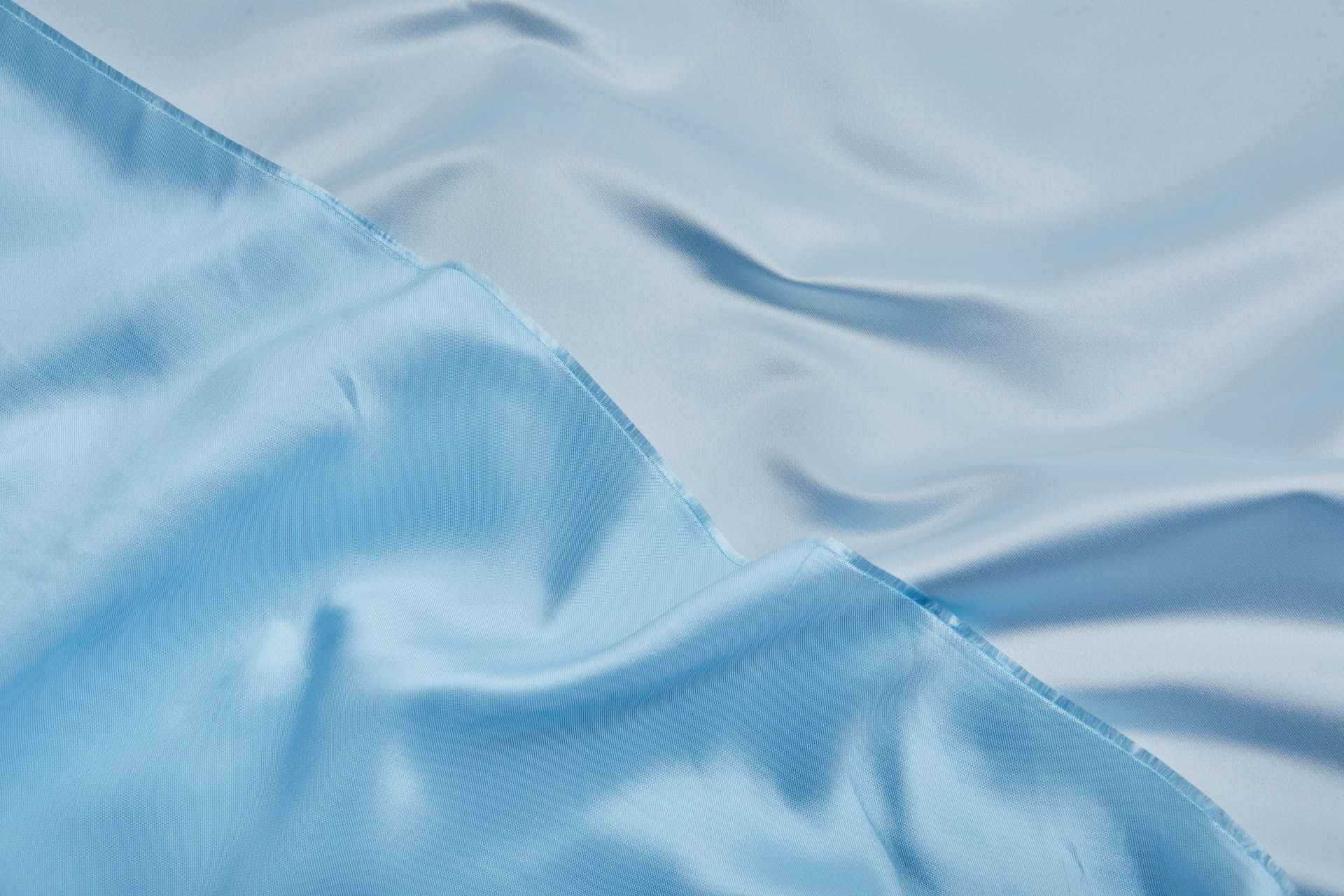 French Double Sided Acetate Duchess Satin - Ivory shot Sky Blue fabric, image 3 of 10