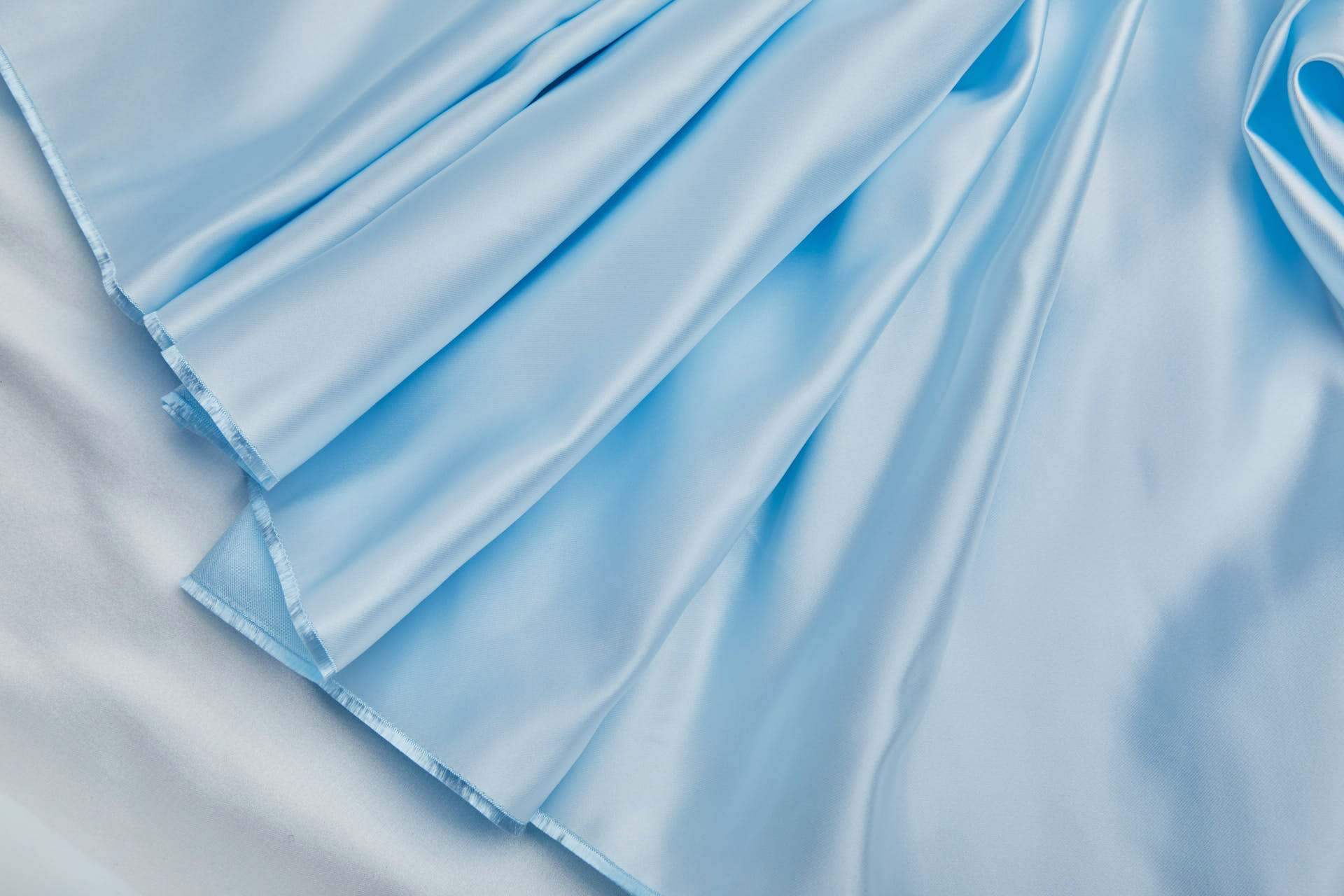 French Double Sided Acetate Duchess Satin - Ivory shot Sky Blue fabric, image 2 of 10