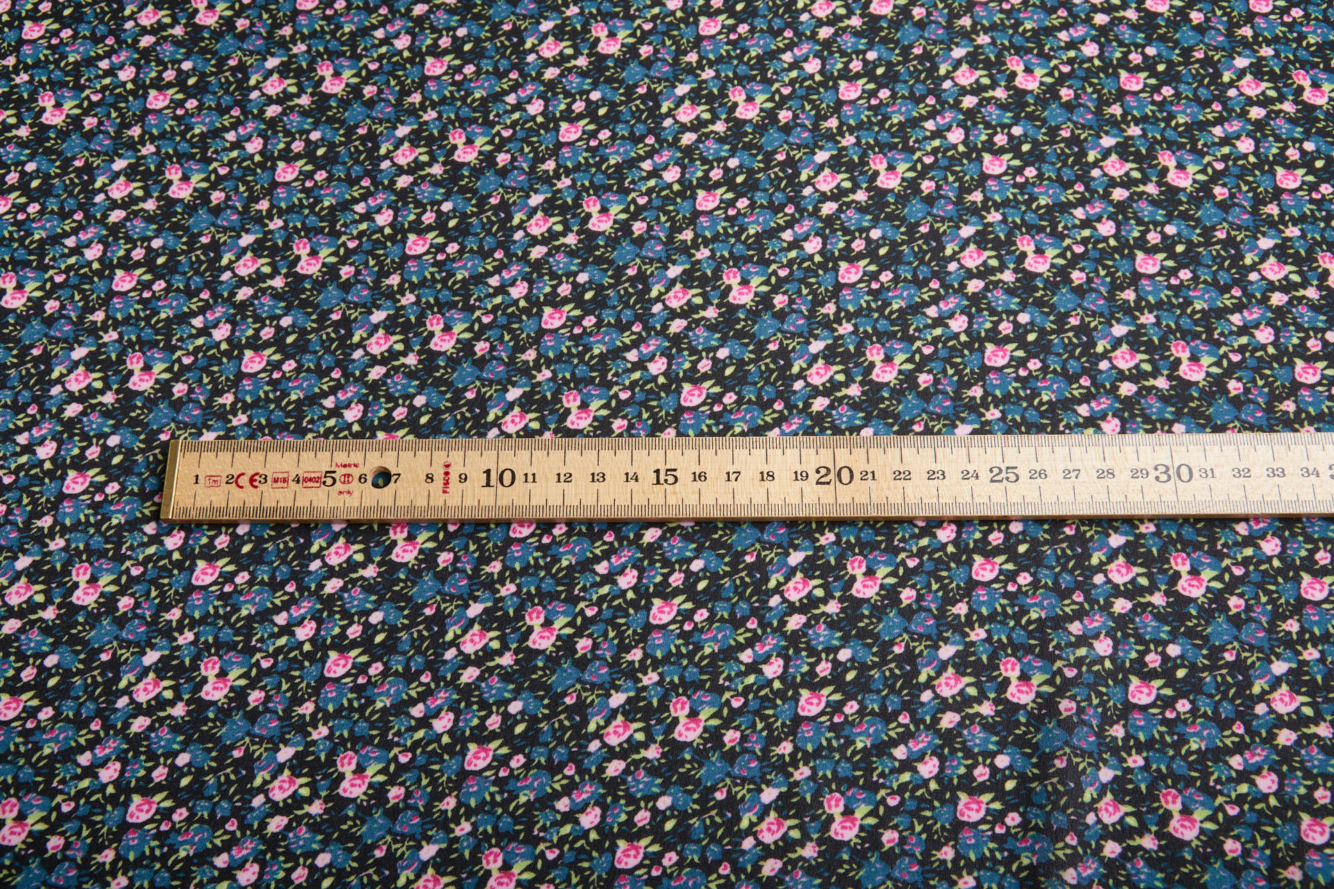 Ditsy Floral Crepe  - Pink, Blue, Green on Black fabric, image 7 of 7