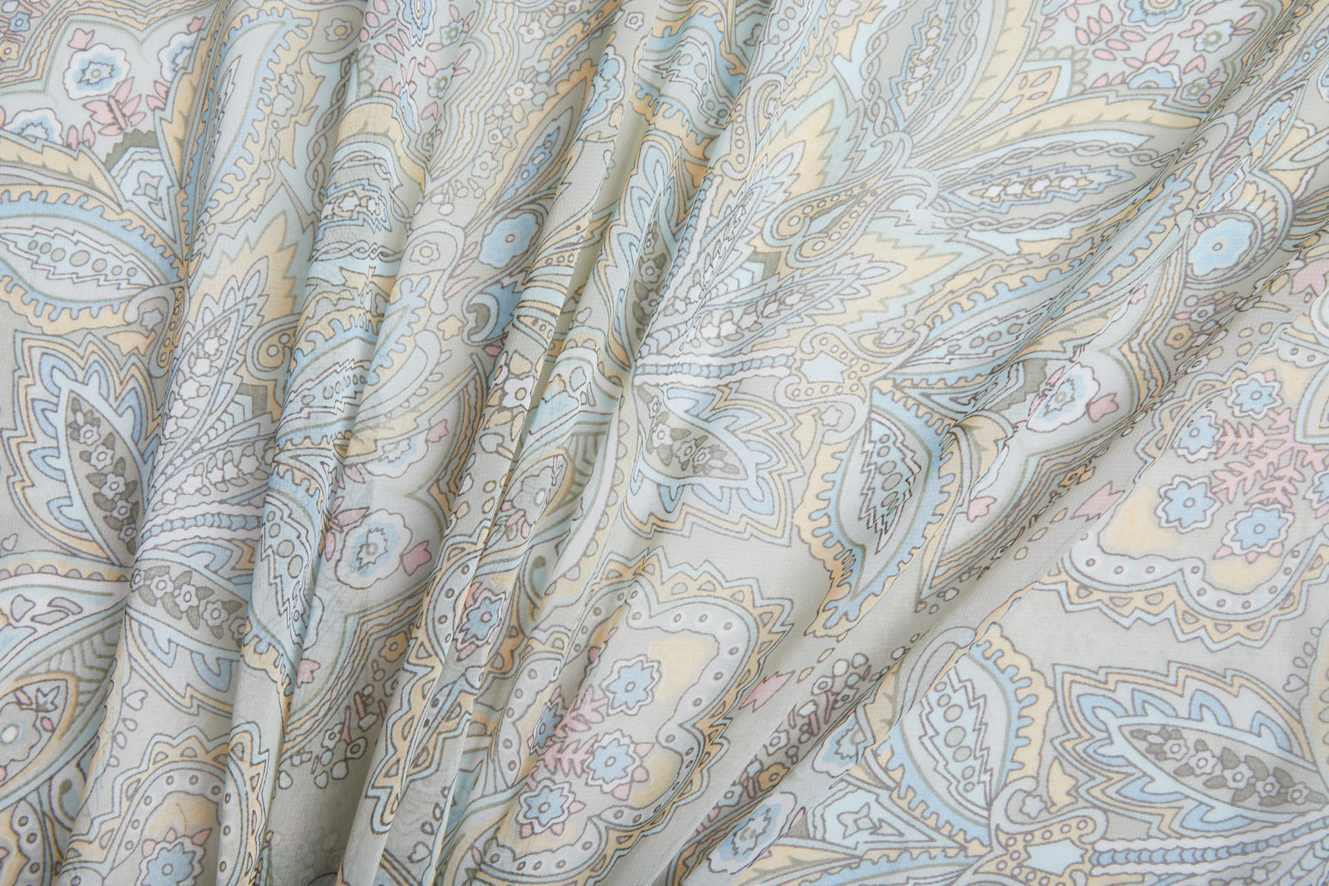Paisley Style Printed Chiffon in Pastels / Sage fabric, image 2 of 15