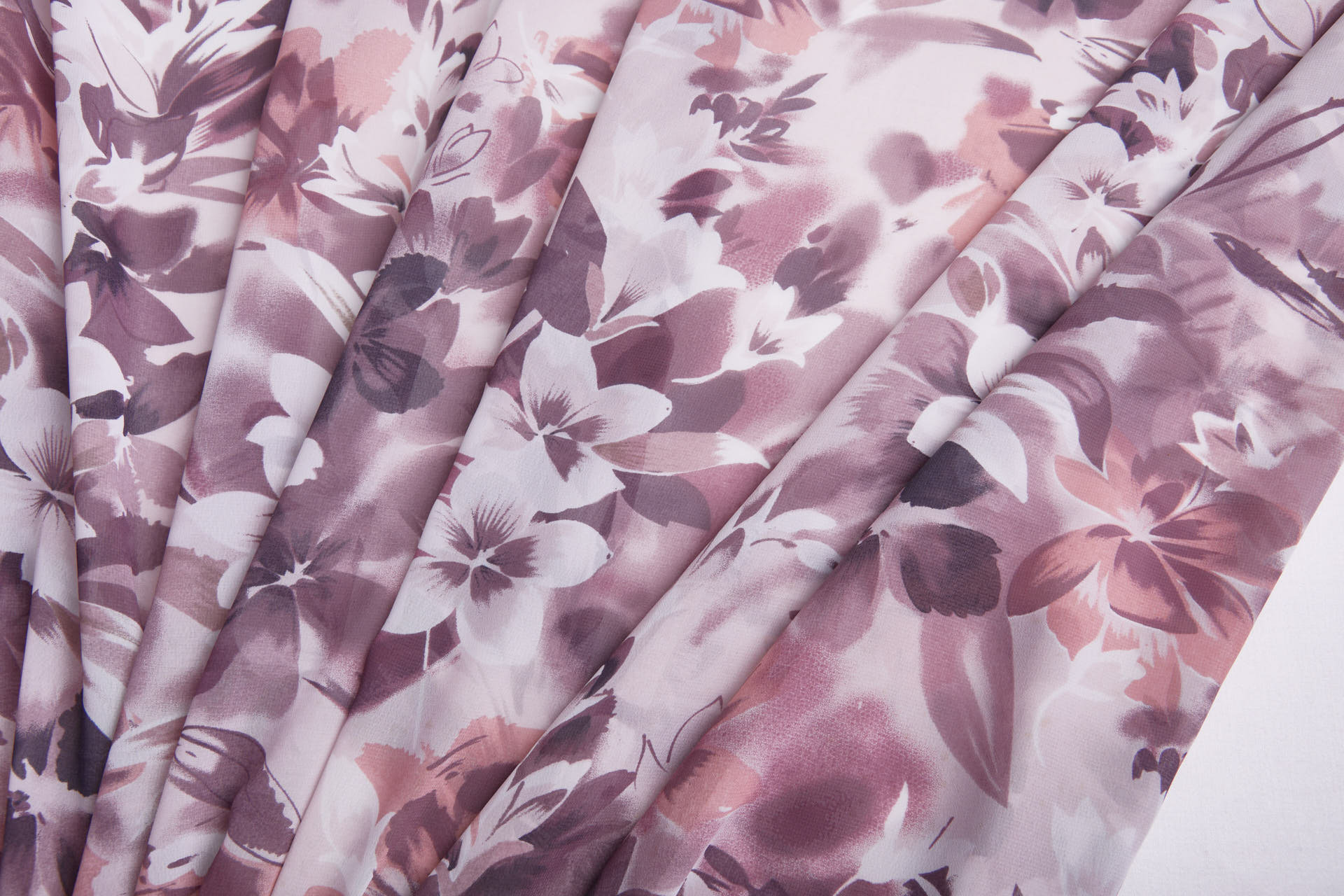 Watercolour Floral Print Chiffon - Mauve, Lilac, Pink and Ivory fabric, image 2 of 11