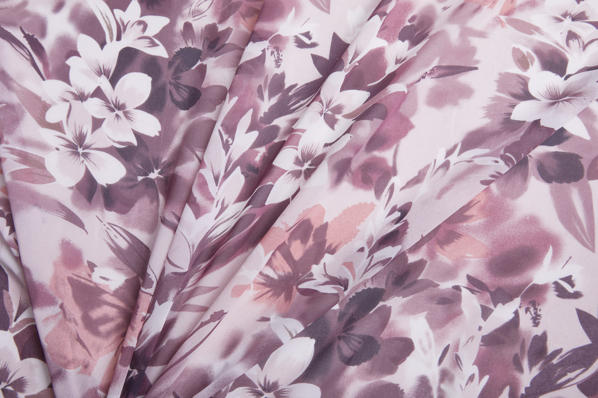 Watercolour Floral Print Chiffon - Mauve, Lilac, Pink and Ivory fabric, image 5 of 11