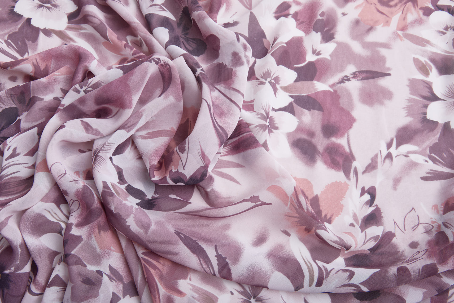 Watercolour Floral Print Chiffon - Mauve, Lilac, Pink and Ivory fabric, image 6 of 11