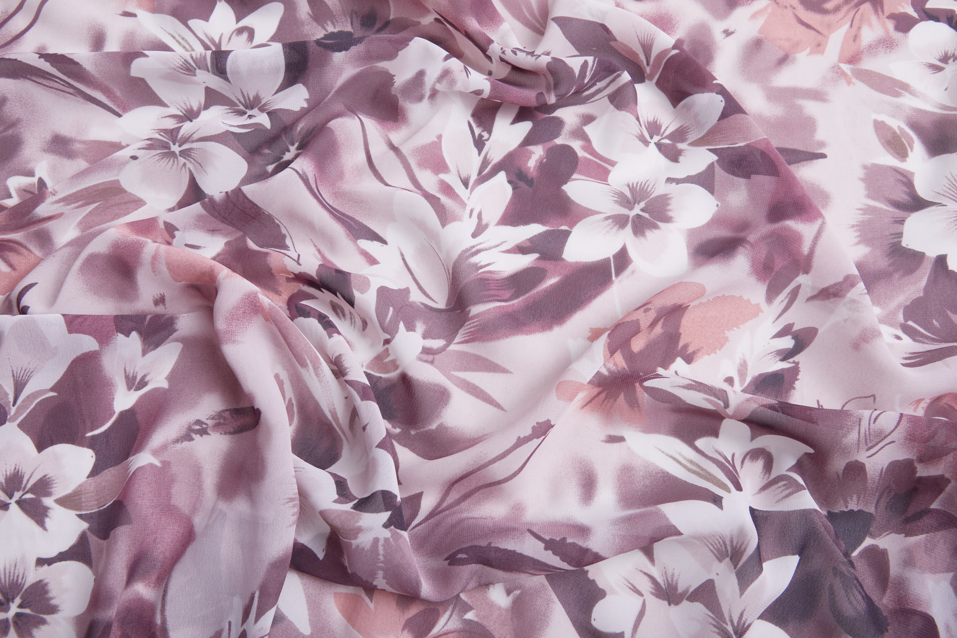 Watercolour Floral Print Chiffon - Mauve, Lilac, Pink and Ivory fabric, image 7 of 11