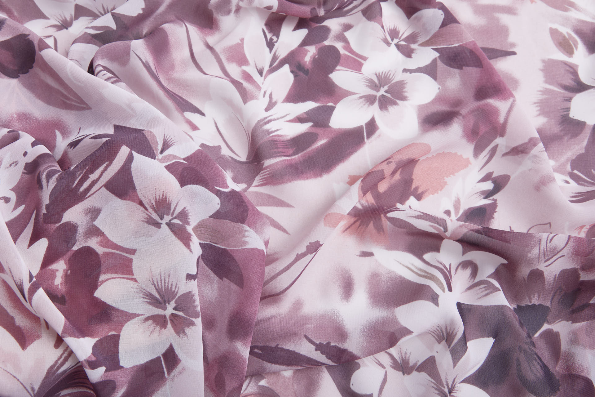 Watercolour Floral Print Chiffon - Mauve, Lilac, Pink and Ivory fabric, image 3 of 11