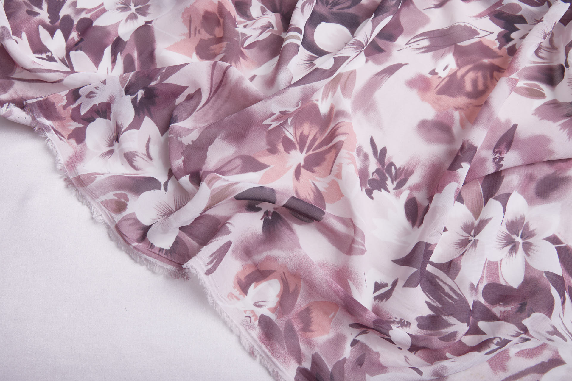 Watercolour Floral Print Chiffon - Mauve, Lilac, Pink and Ivory fabric, image 8 of 11