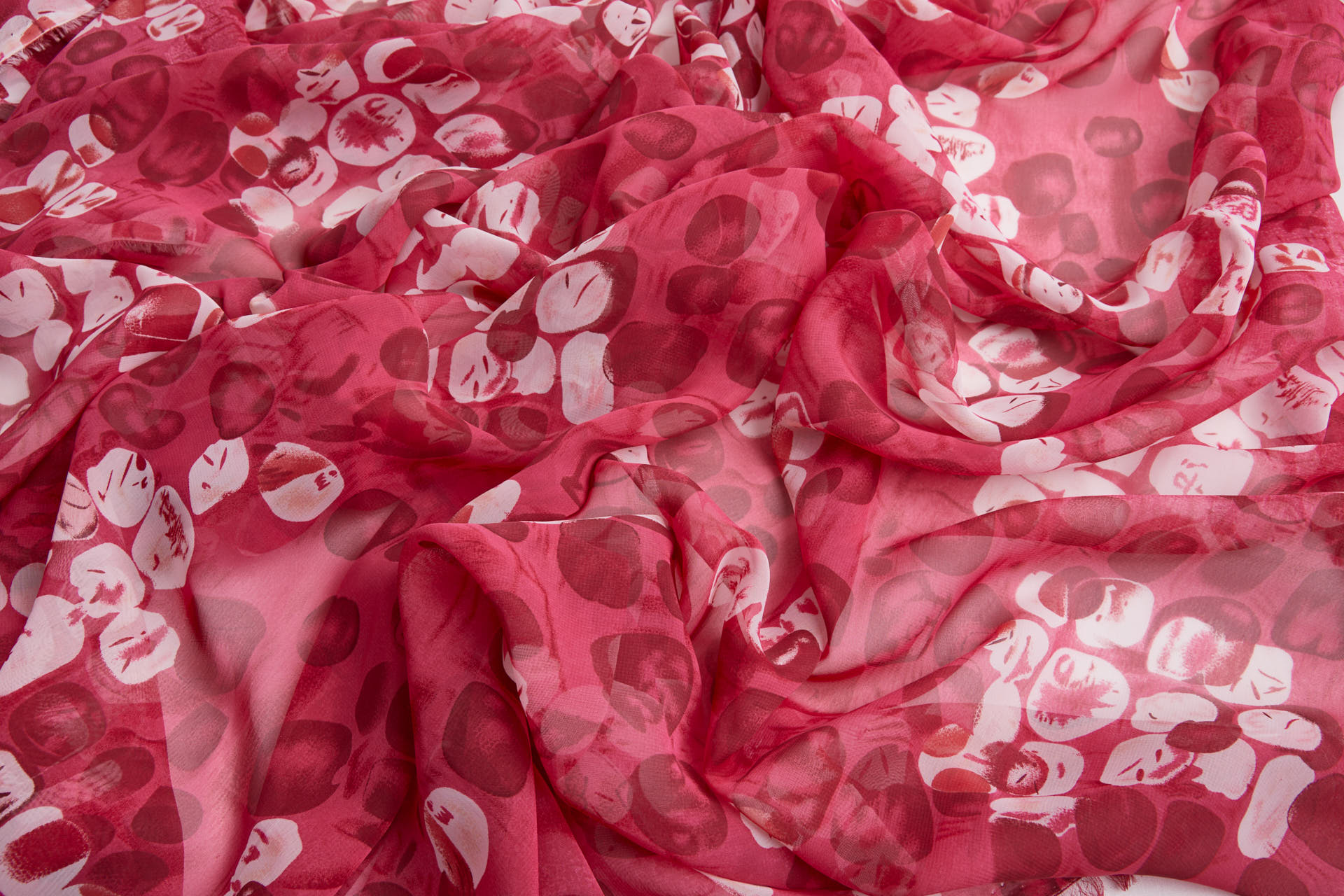 Abstract "Microscope Biology" Printed Chiffon in Reds, Pinks and Ivory fabric, image 9 of 12
