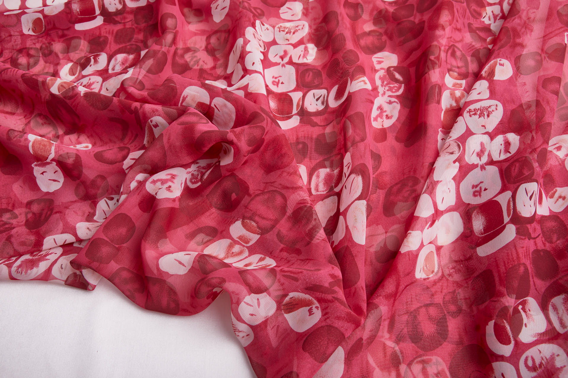 Abstract "Microscope Biology" Printed Chiffon in Reds, Pinks and Ivory fabric, image 10 of 12
