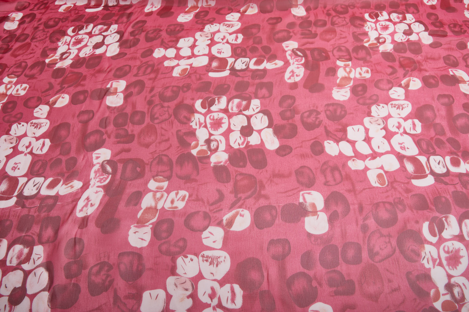 Abstract "Microscope Biology" Printed Chiffon in Reds, Pinks and Ivory fabric, image 6 of 12