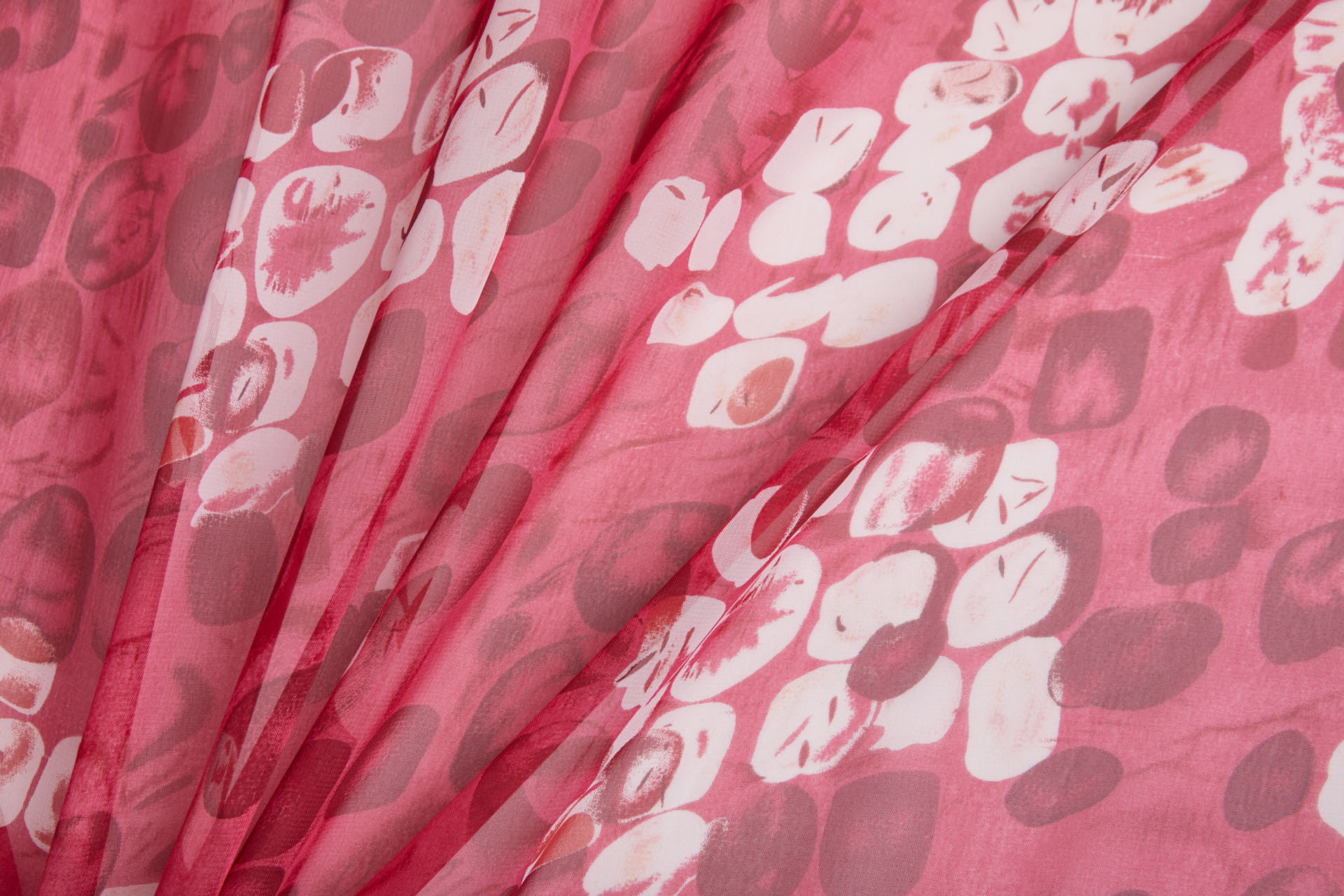 Abstract "Microscope Biology" Printed Chiffon in Reds, Pinks and Ivory fabric, image 4 of 12