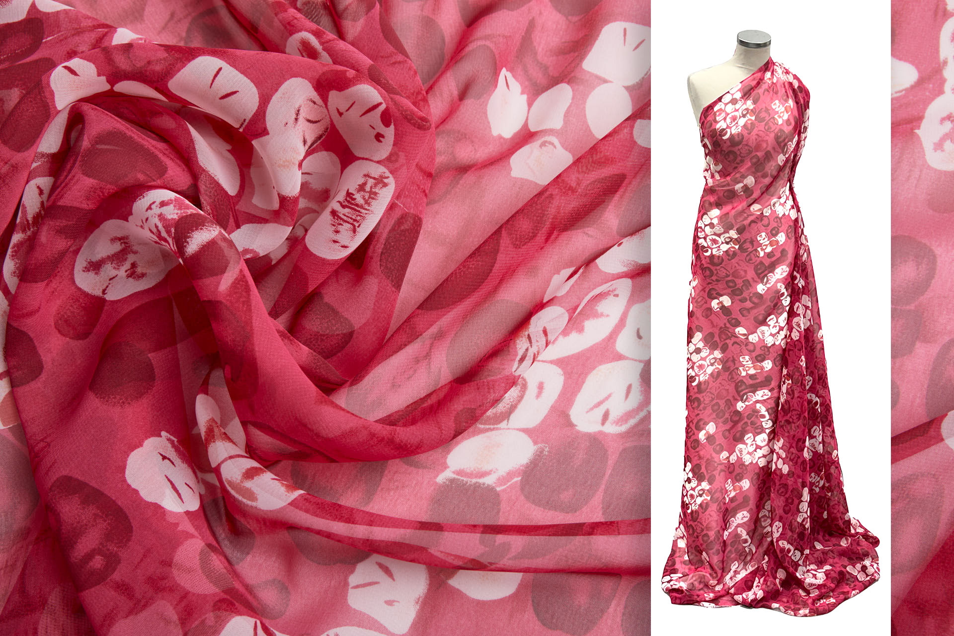 Abstract "Microscope Biology" Printed Chiffon in Reds, Pinks and Ivory fabric, image 2 of 12