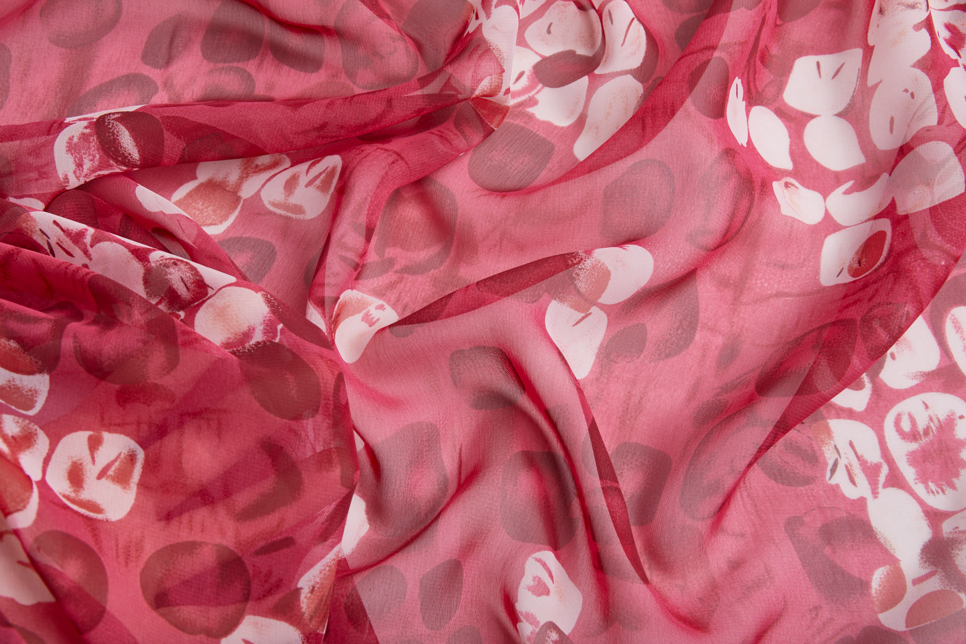 Abstract "Microscope Biology" Printed Chiffon in Reds, Pinks and Ivory fabric, image 5 of 12