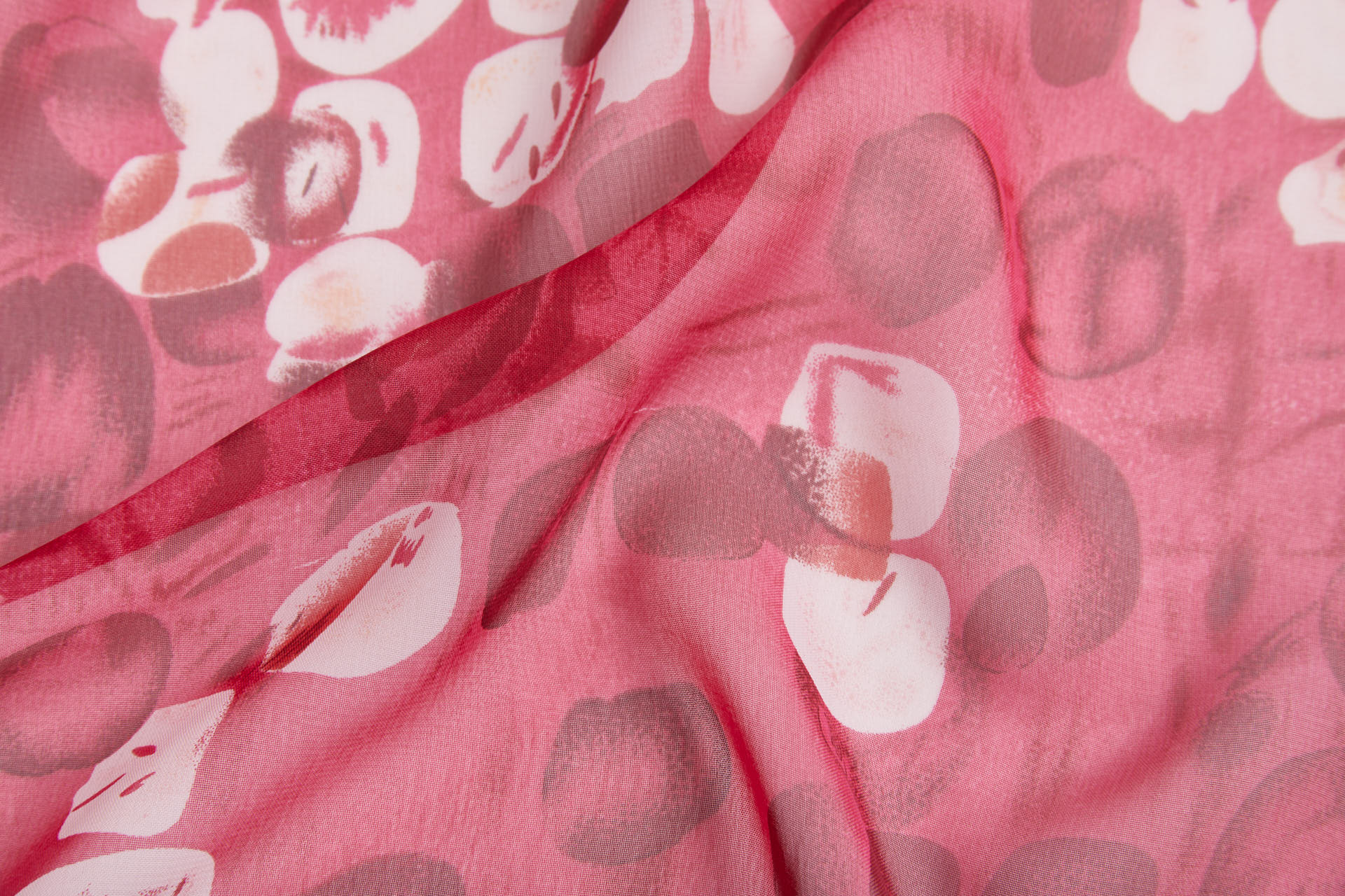 Abstract "Microscope Biology" Printed Chiffon in Reds, Pinks and Ivory fabric, image 7 of 12