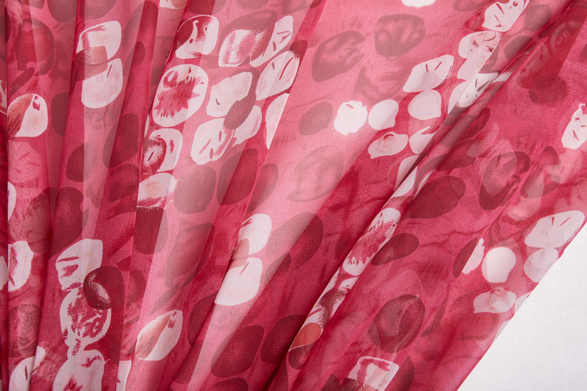 Abstract "Microscope Biology" Printed Chiffon in Reds, Pinks and Ivory fabric, image 3 of 12