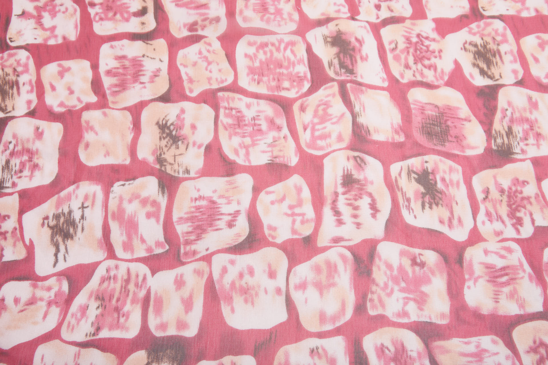 Abstract "Microscope Biology" Printed Chiffon in Reds, Pinks and Ivory fabric, image 8 of 13