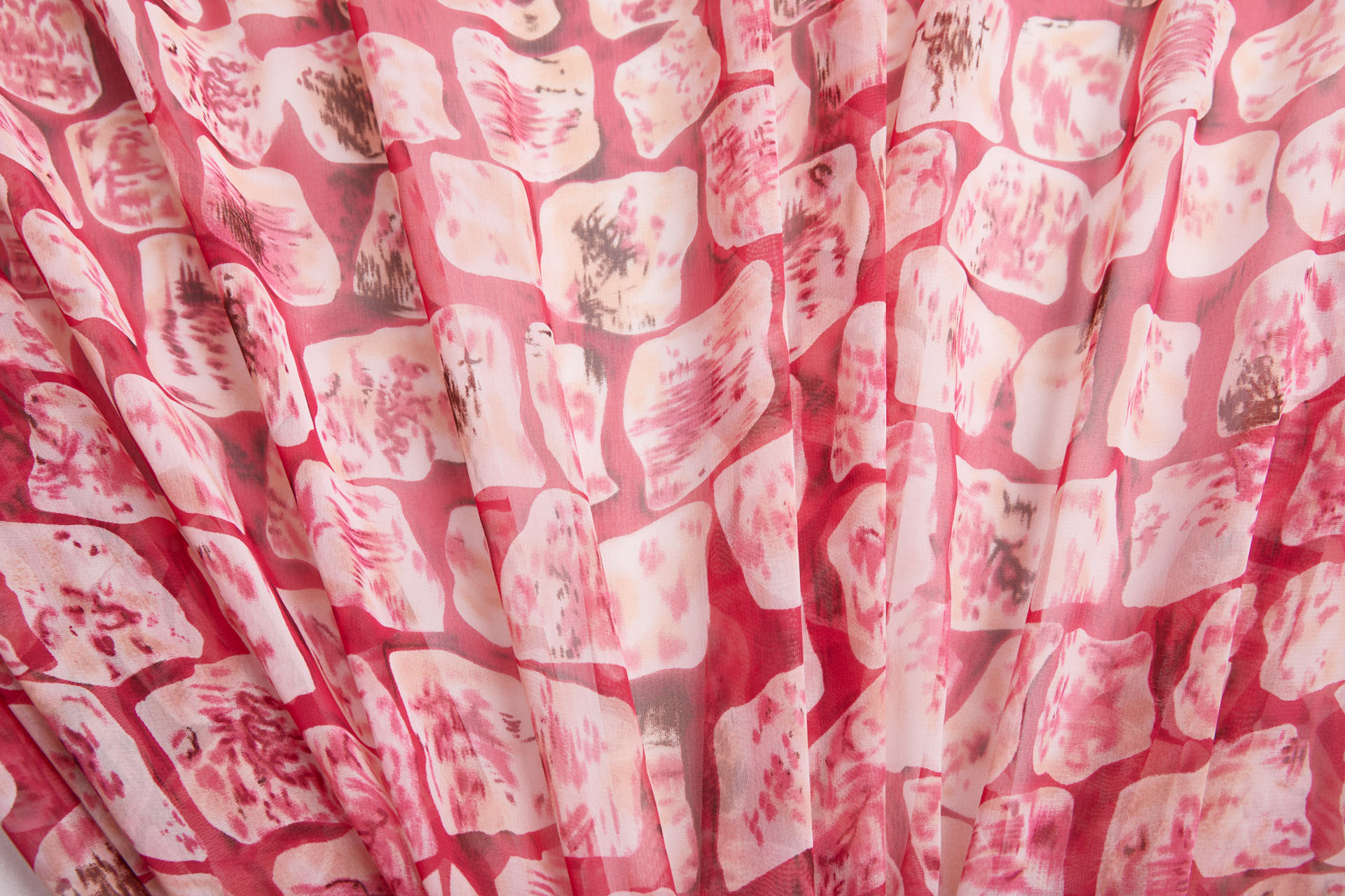 Abstract "Microscope Biology" Printed Chiffon in Reds, Pinks and Ivory fabric, image 3 of 13