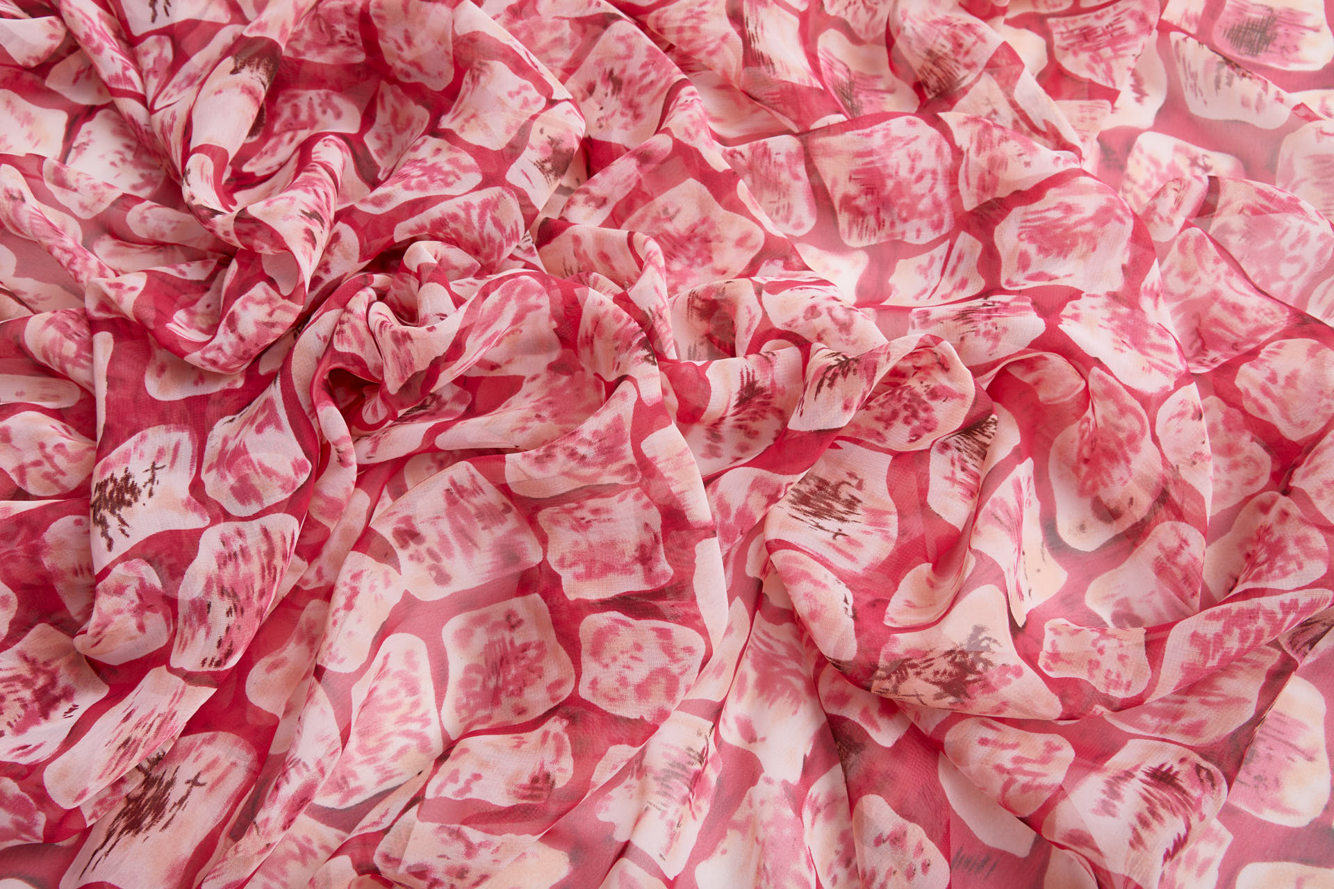 Abstract "Microscope Biology" Printed Chiffon in Reds, Pinks and Ivory fabric, image 10 of 13