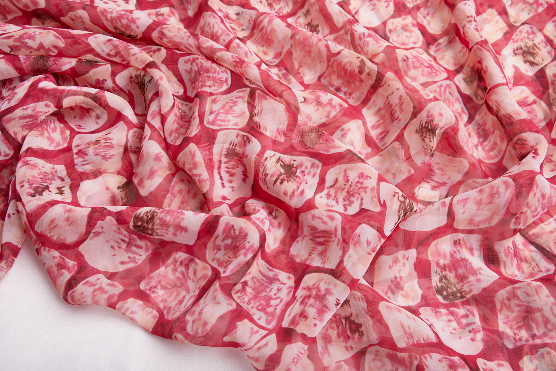 Abstract "Microscope Biology" Printed Chiffon in Reds, Pinks and Ivory fabric, image 11 of 13