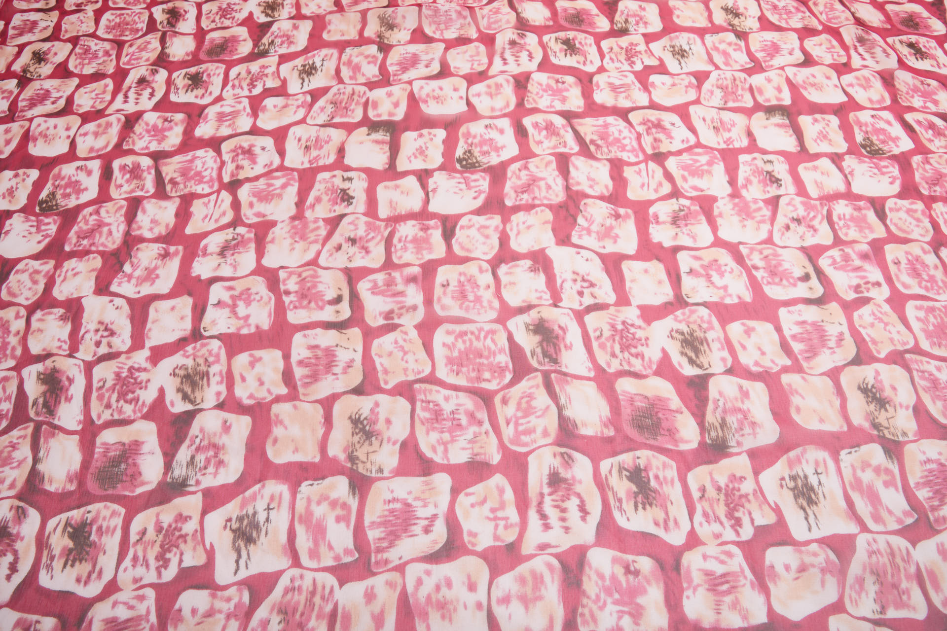 Abstract "Microscope Biology" Printed Chiffon in Reds, Pinks and Ivory fabric, image 12 of 13