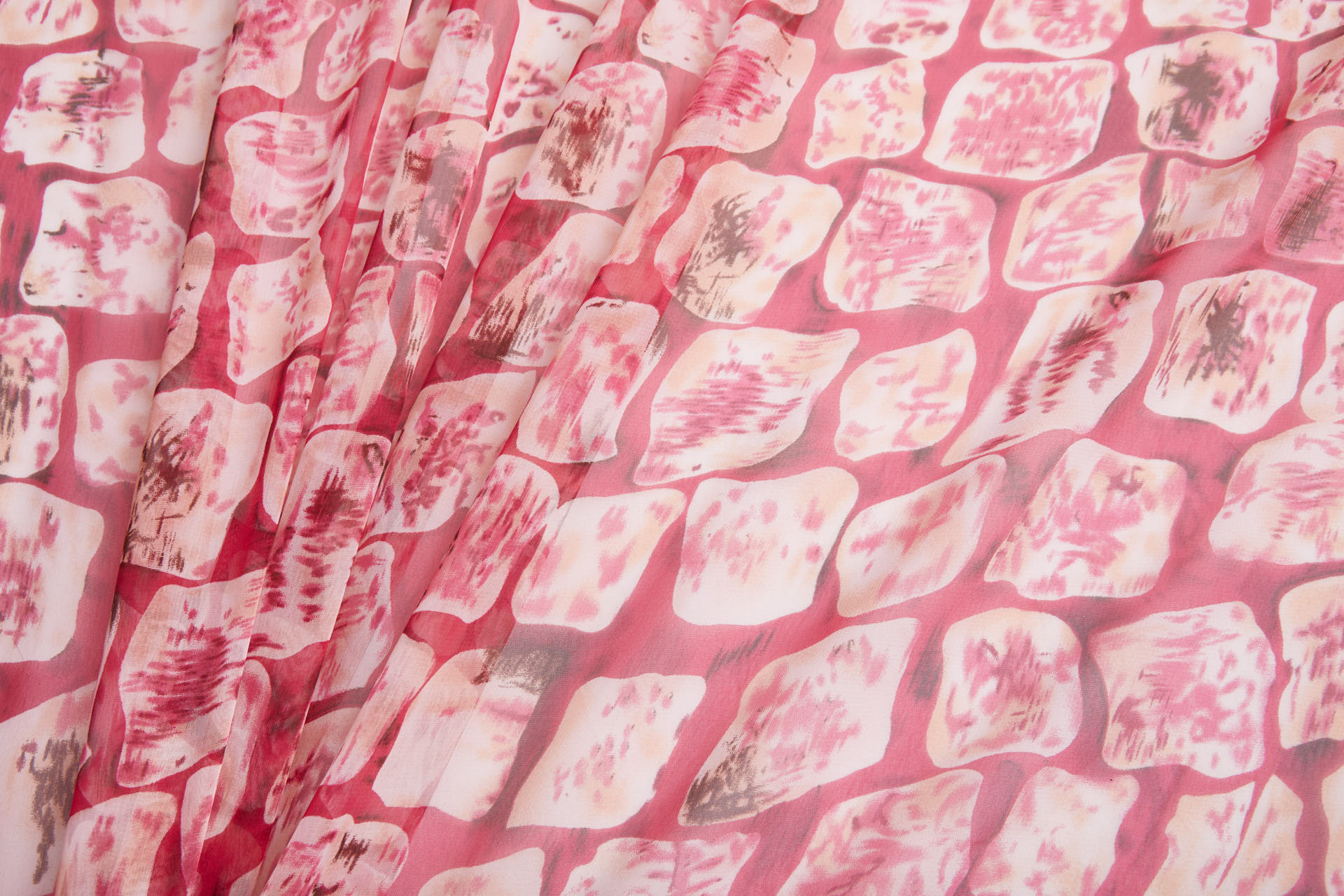 Abstract "Microscope Biology" Printed Chiffon in Reds, Pinks and Ivory fabric, image 5 of 13