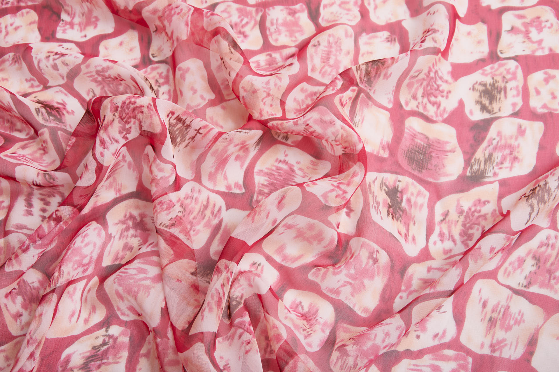 Abstract "Microscope Biology" Printed Chiffon in Reds, Pinks and Ivory fabric, image 6 of 13