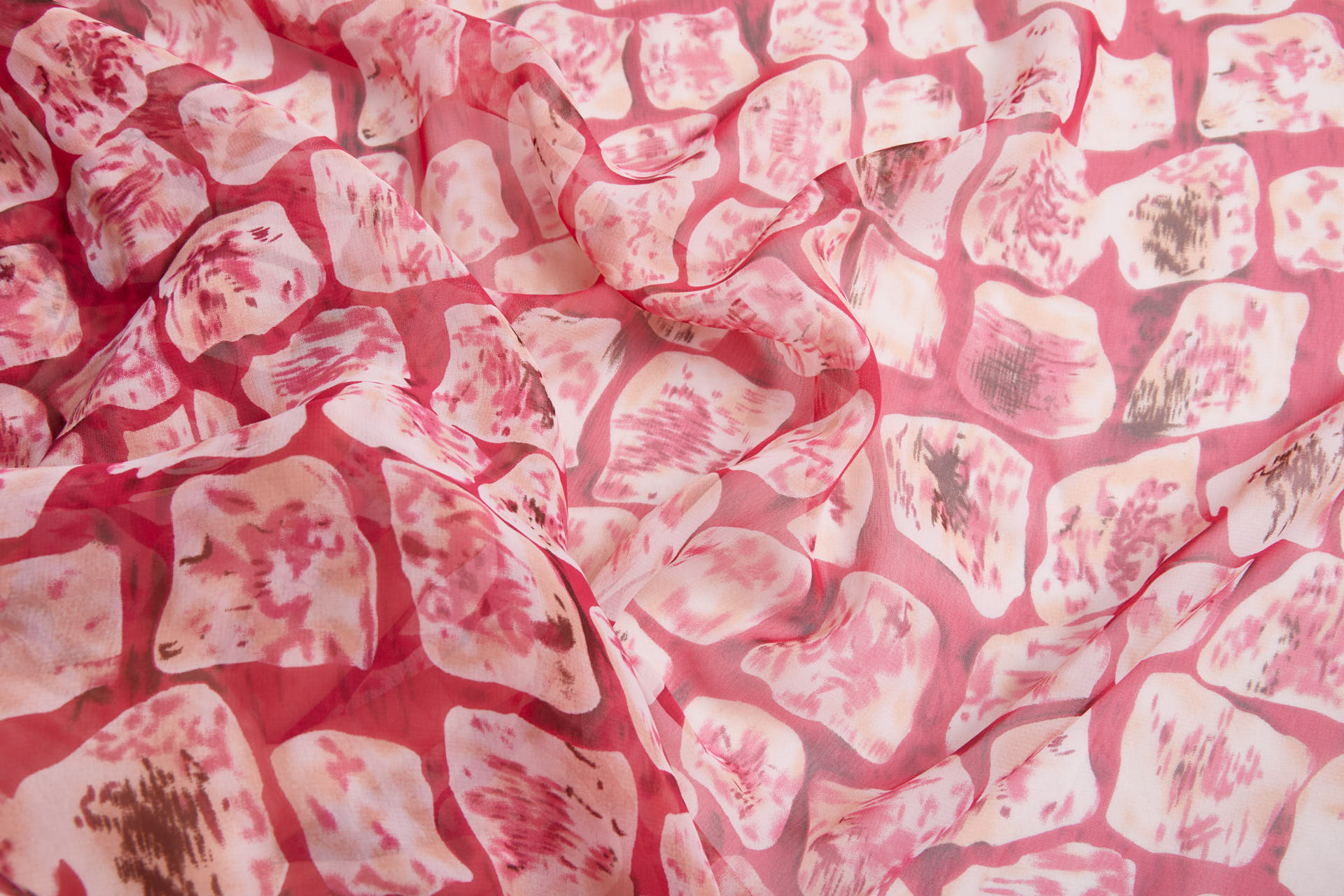 Abstract "Microscope Biology" Printed Chiffon in Reds, Pinks and Ivory fabric, image 4 of 13