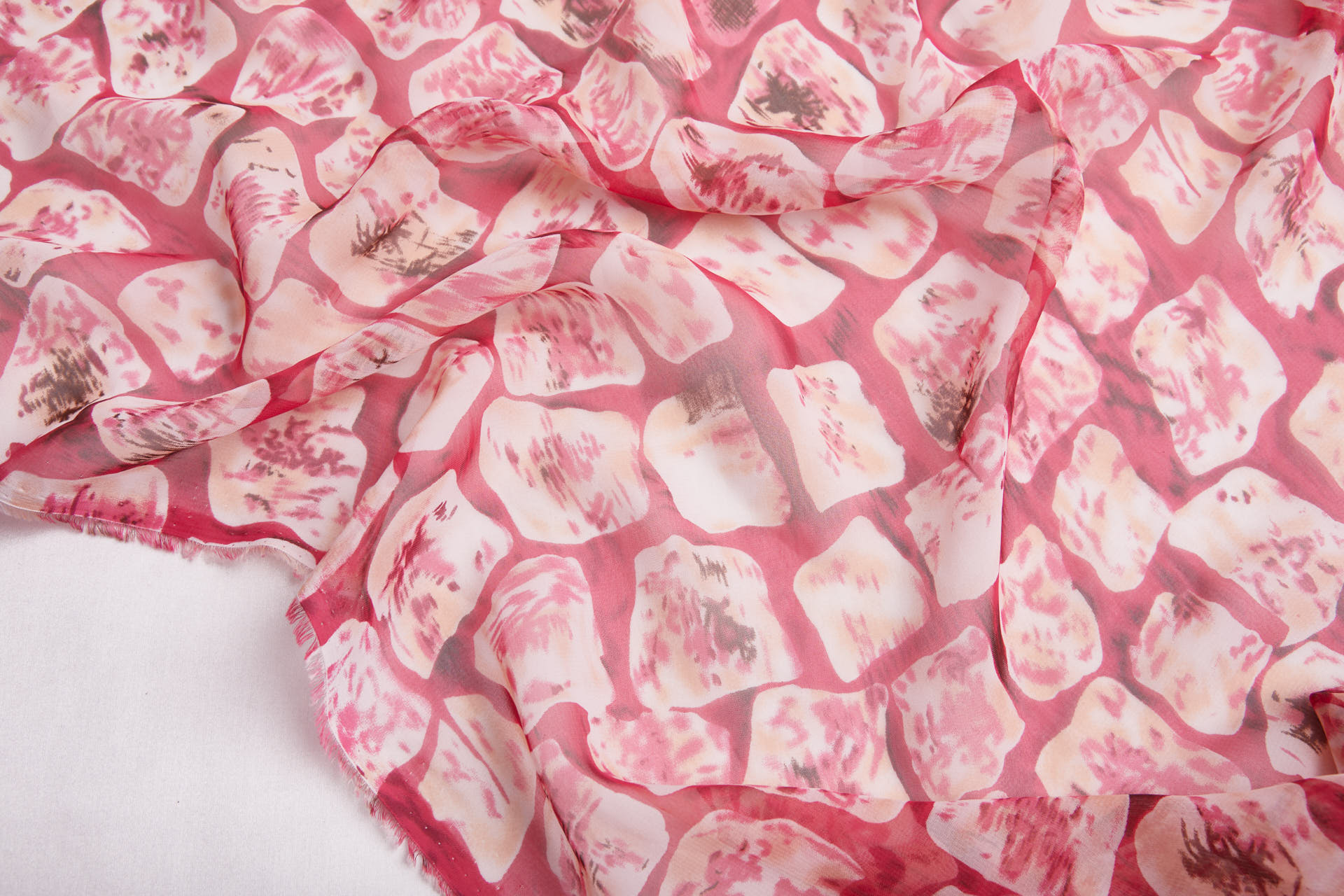 Abstract "Microscope Biology" Printed Chiffon in Reds, Pinks and Ivory fabric, image 7 of 13