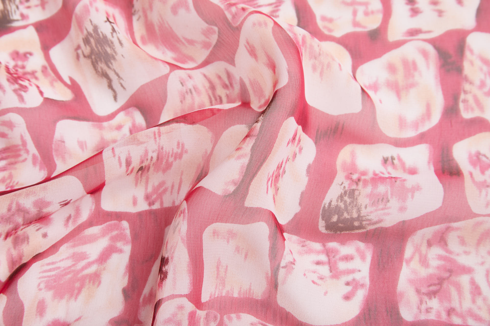 Abstract "Microscope Biology" Printed Chiffon in Reds, Pinks and Ivory fabric, image 9 of 13