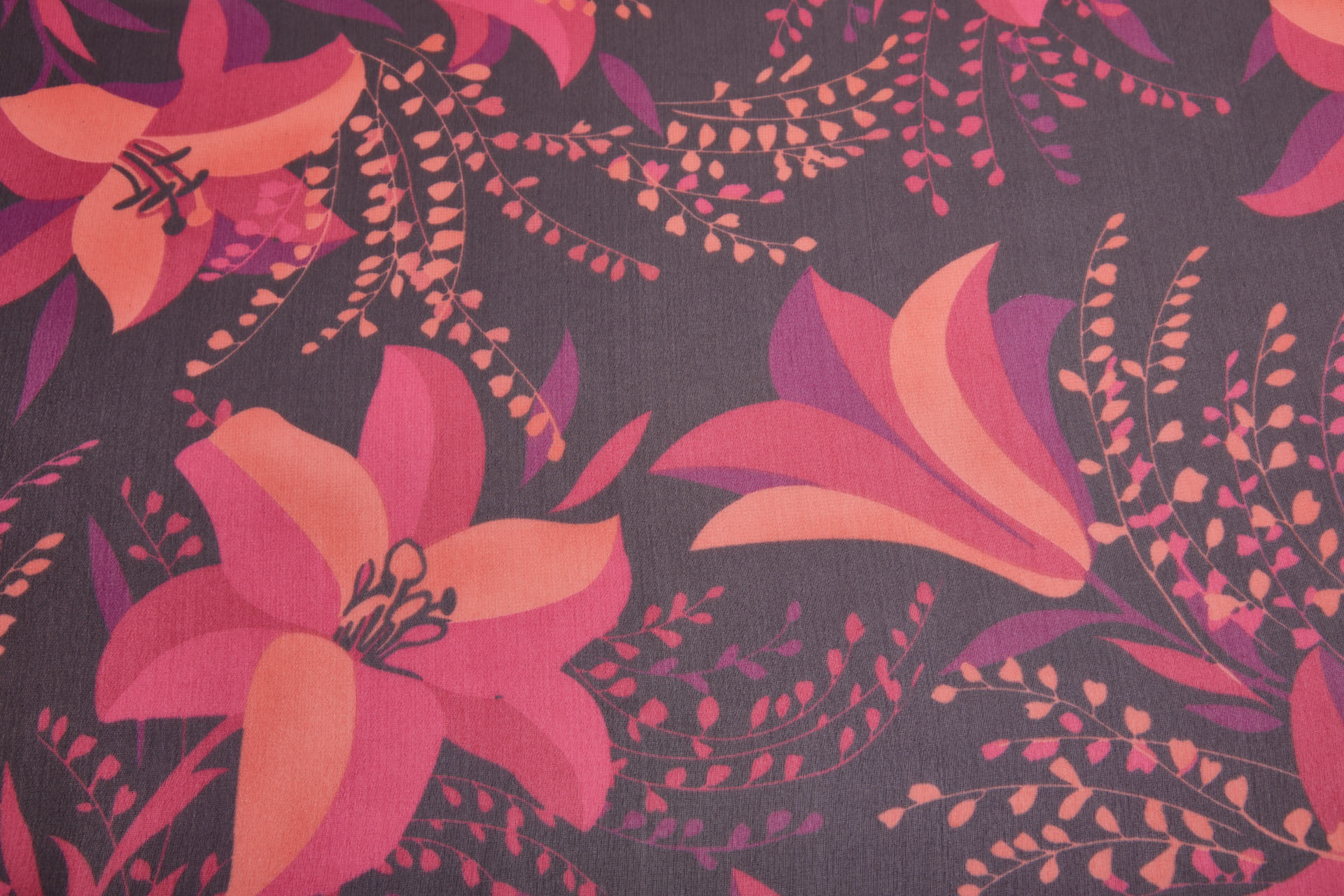Bold Floral Lilies Printed Chiffon - Plum, Magenta & Coral fabric, image 12 of 13