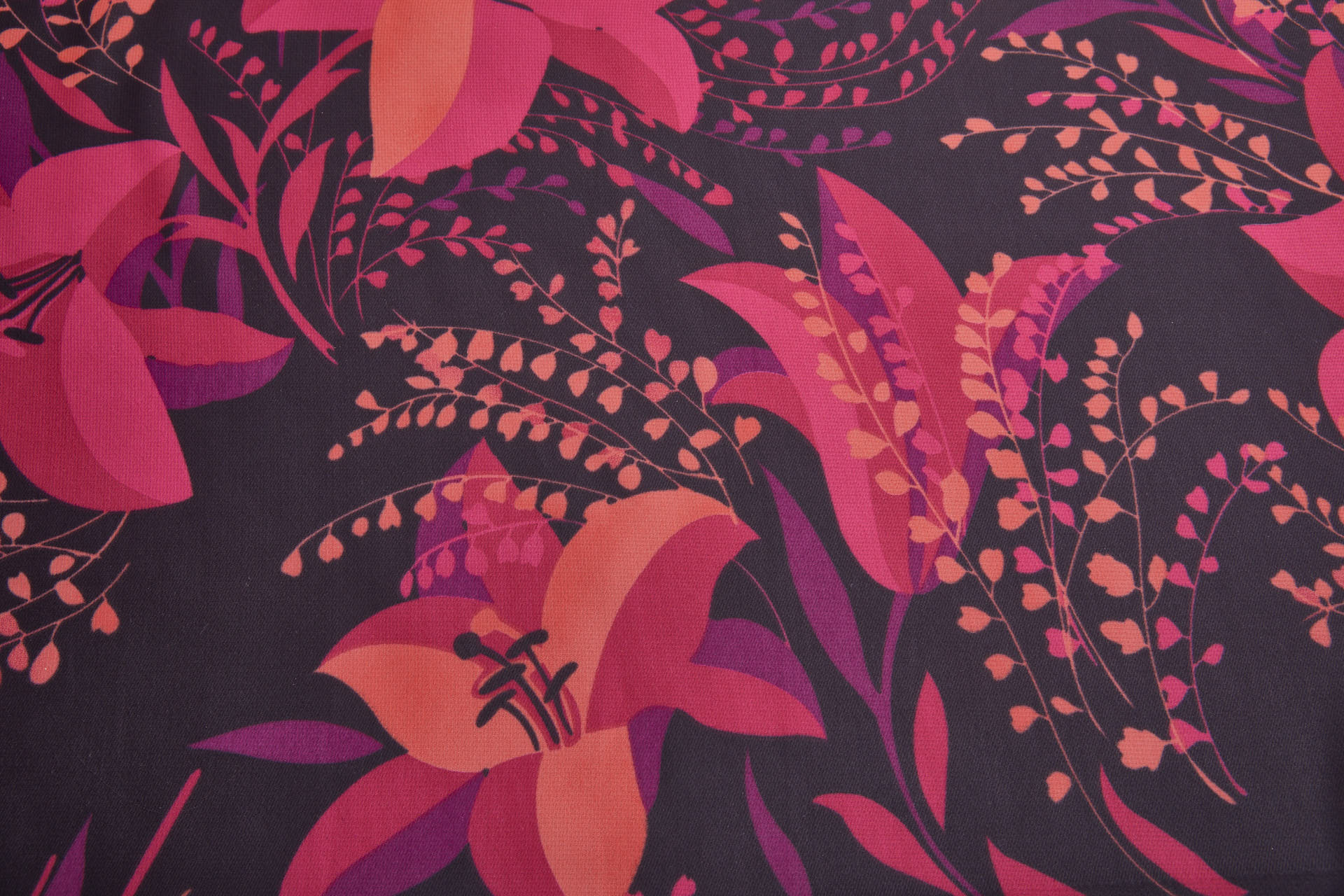 Bold Floral Lilies Printed Chiffon - Plum, Magenta & Coral fabric, image 10 of 13