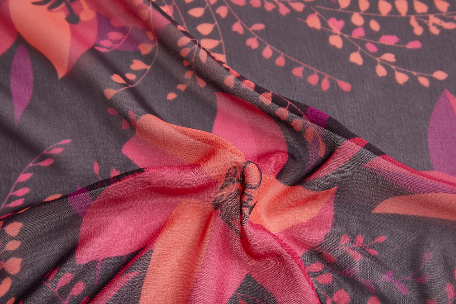 Bold Floral Lilies Printed Chiffon - Plum, Magenta & Coral fabric, image 6 of 13