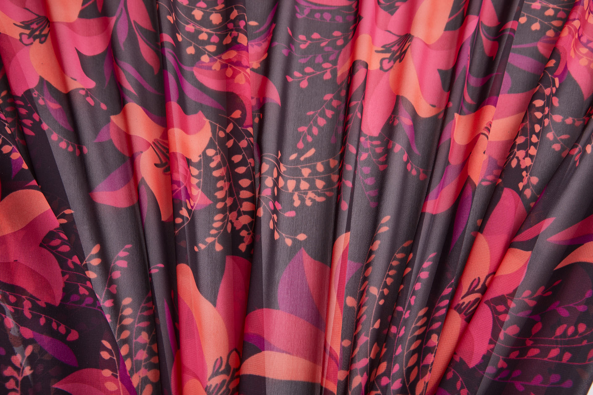 Bold Floral Lilies Printed Chiffon - Plum, Magenta & Coral fabric, image 7 of 13