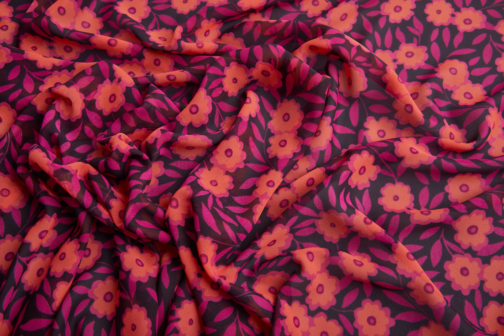 Playful Floral Printed Chiffon - Plum, Magenta & Coral fabric, image 9 of 14