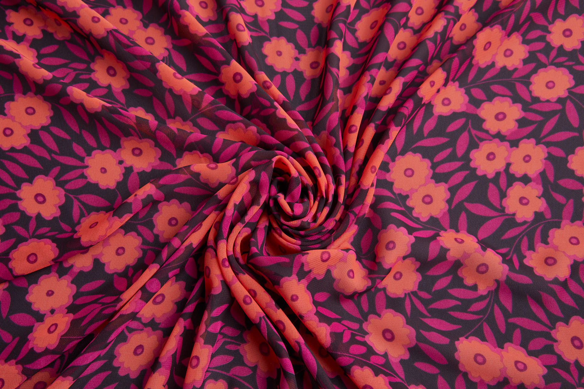 Playful Floral Printed Chiffon - Plum, Magenta & Coral fabric, image 11 of 14