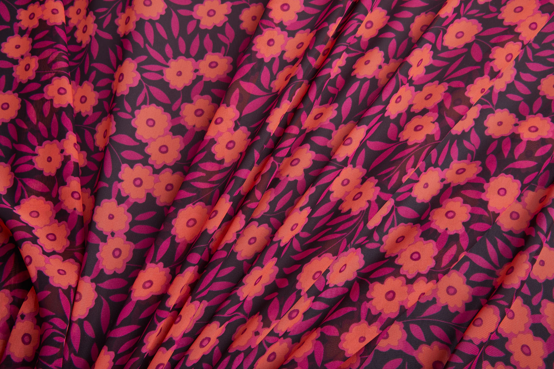 Playful Floral Printed Chiffon - Plum, Magenta & Coral fabric, image 12 of 14