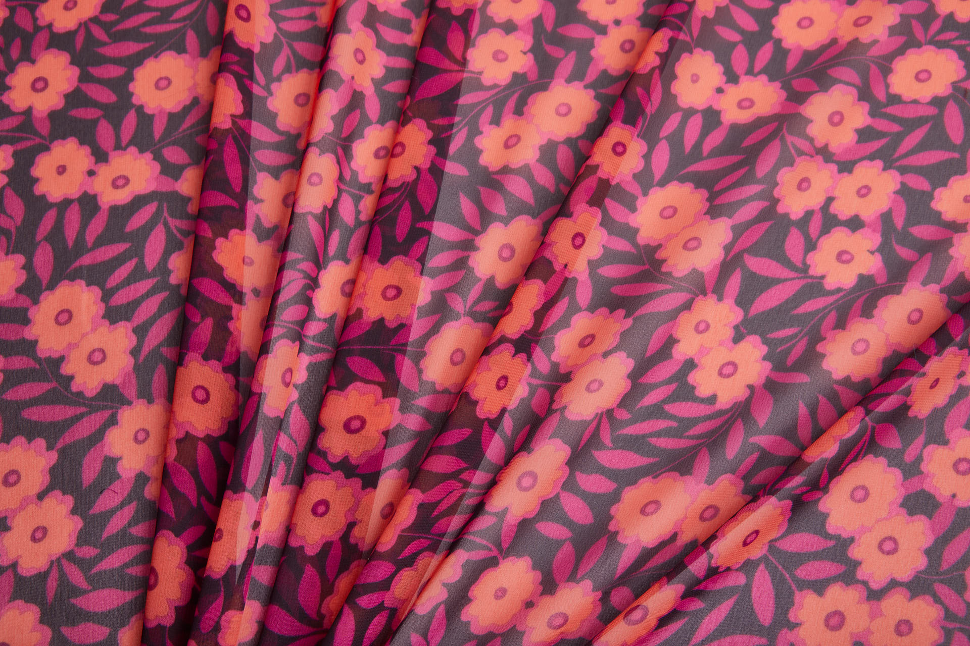 Playful Floral Printed Chiffon - Plum, Magenta & Coral fabric, image 4 of 14