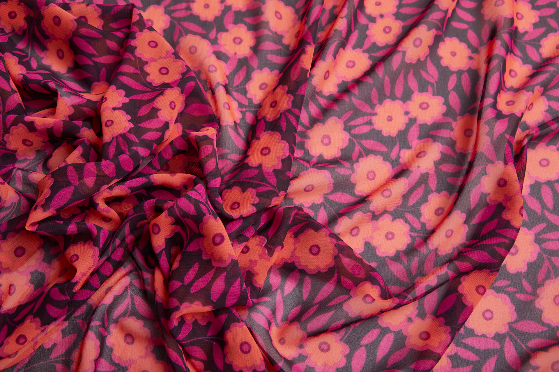 Playful Floral Printed Chiffon - Plum, Magenta & Coral fabric, image 6 of 14