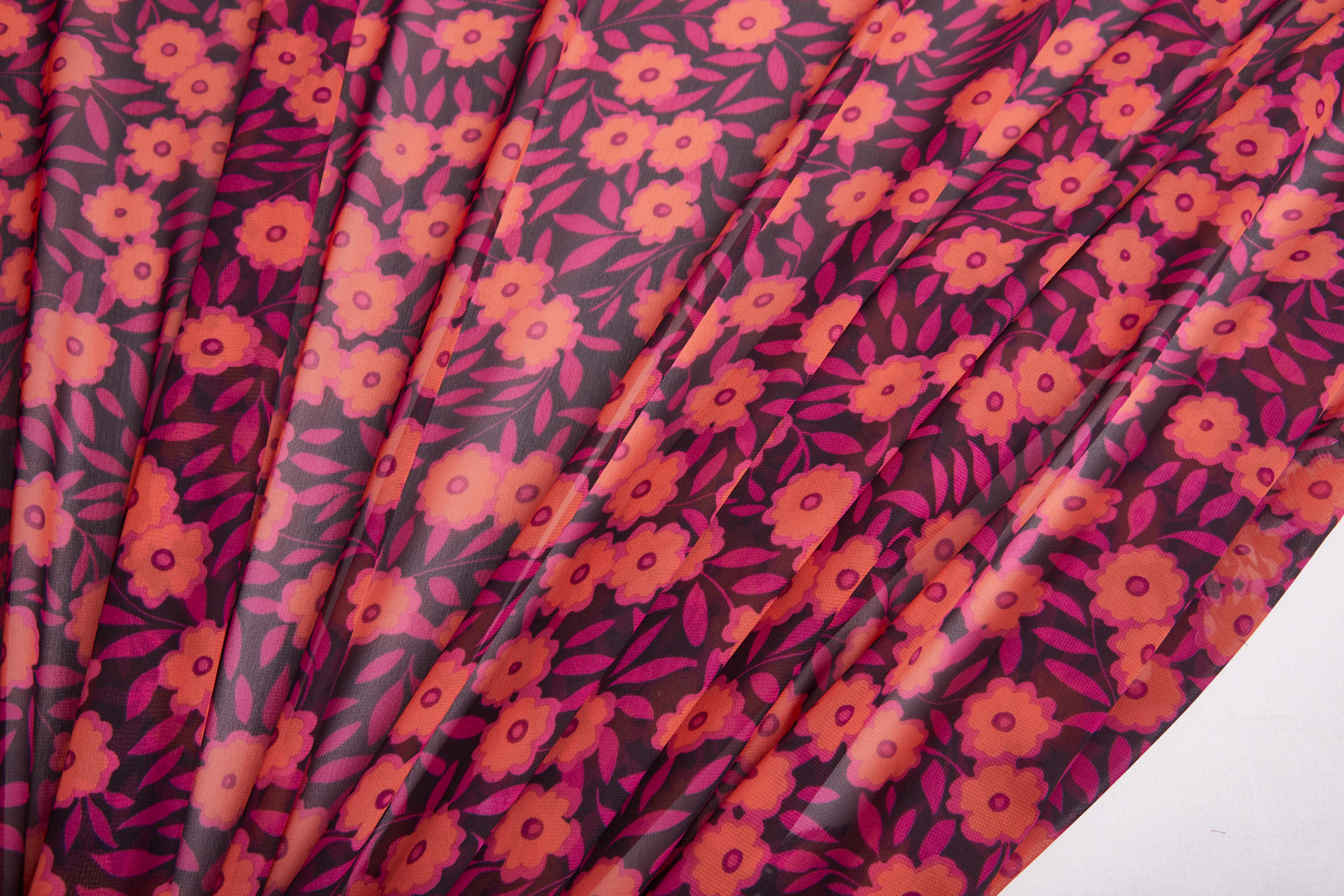 Playful Floral Printed Chiffon - Plum, Magenta & Coral fabric, image 7 of 14