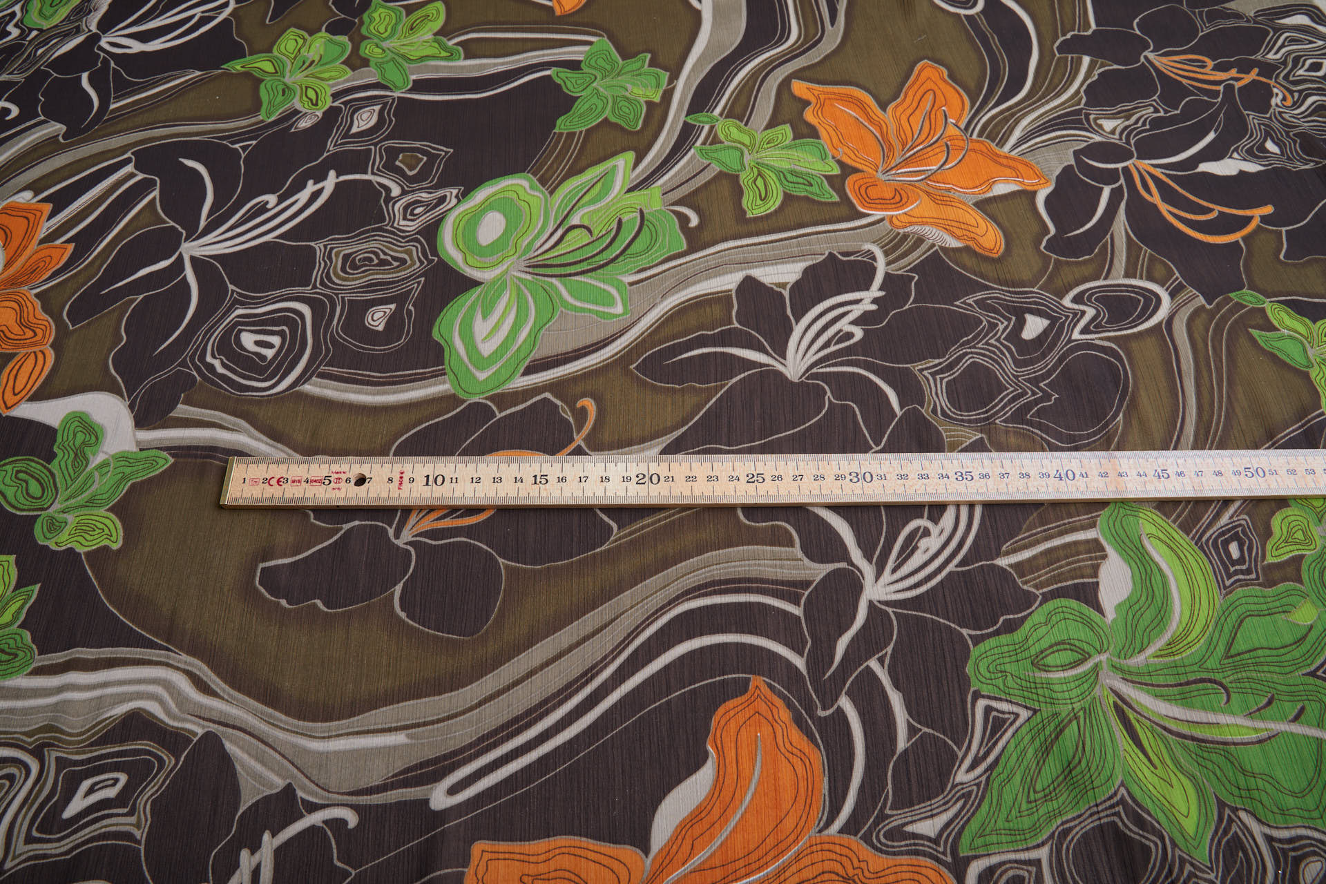 Italian Large Lilies Printed Chiffon in Browns, Oranges and Greens fabric, image 10 of 11