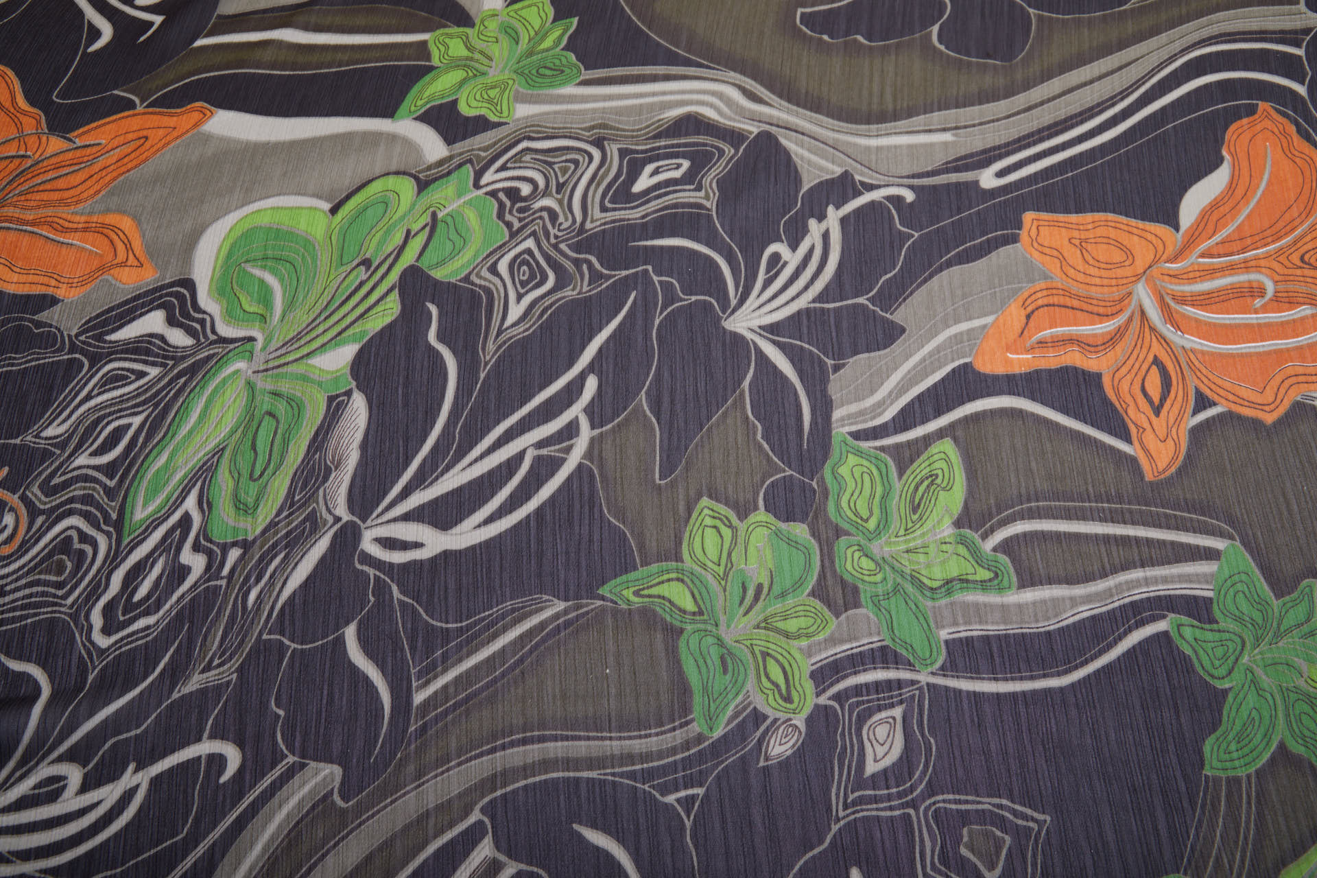 Italian Large Lilies Printed Chiffon in Browns, Oranges and Greens fabric, image 9 of 11