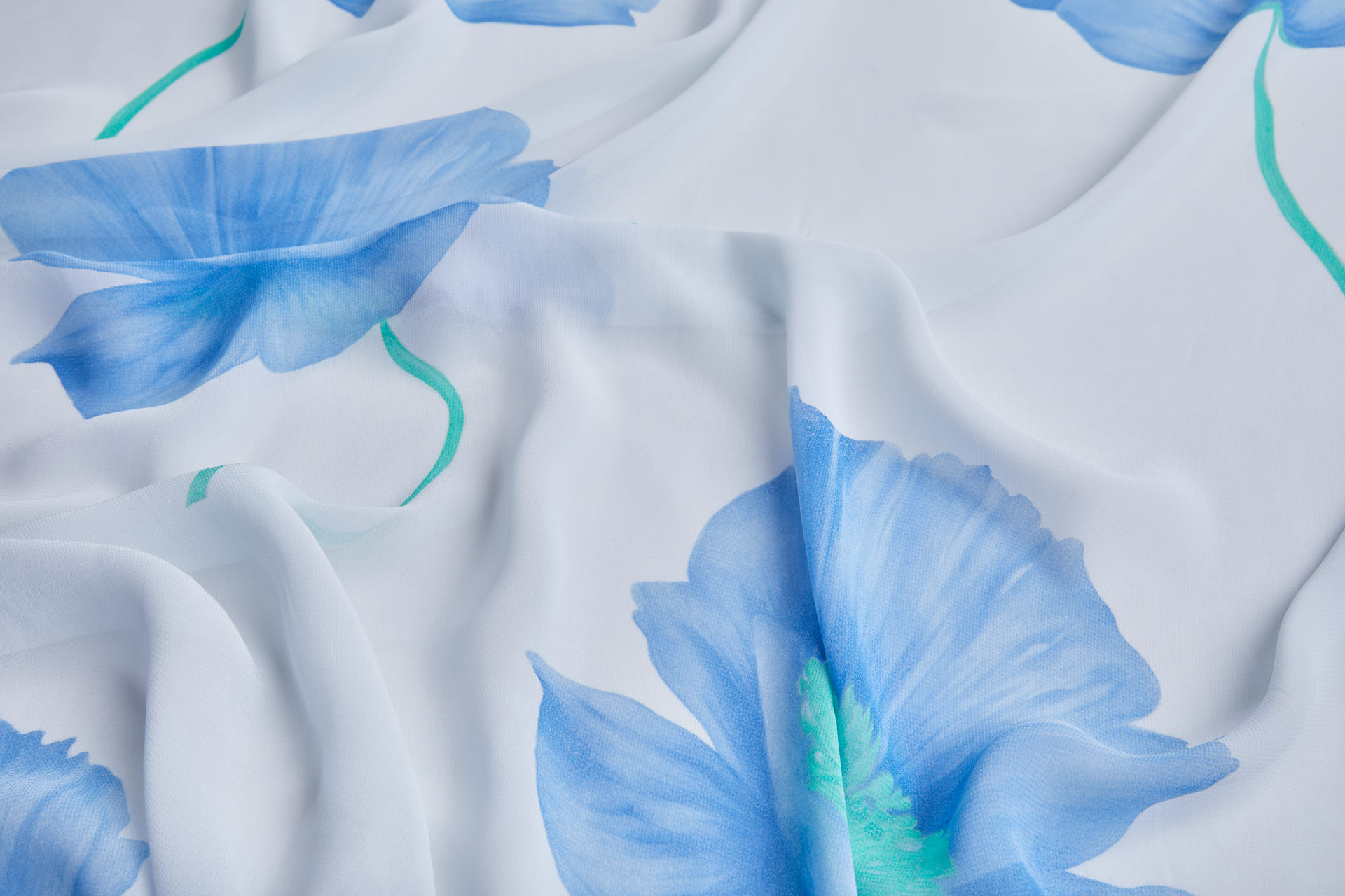 XXL Poppies Print Georgette in Blues fabric, image 4 of 10