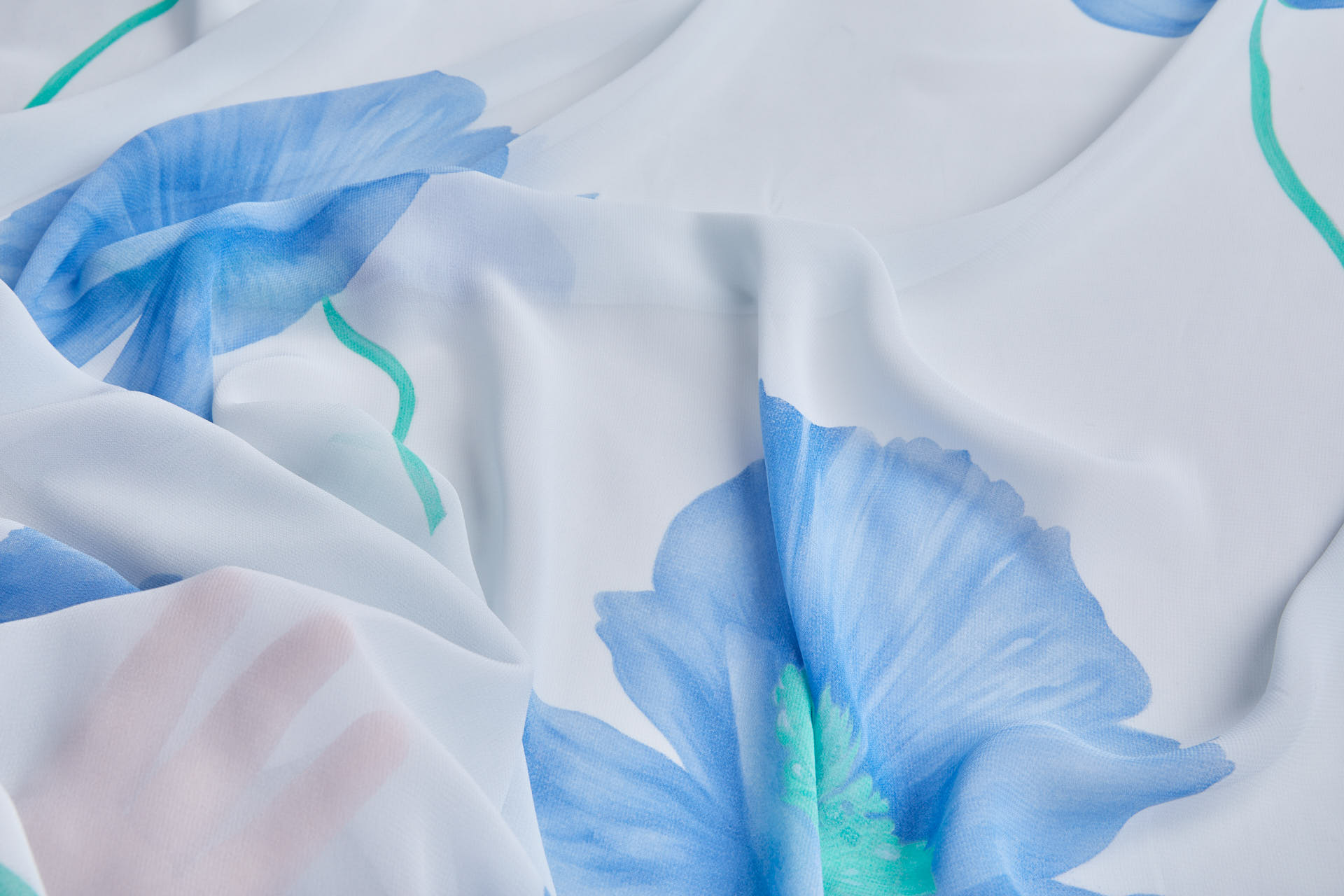 XXL Poppies Print Georgette in Blues fabric, image 2 of 10