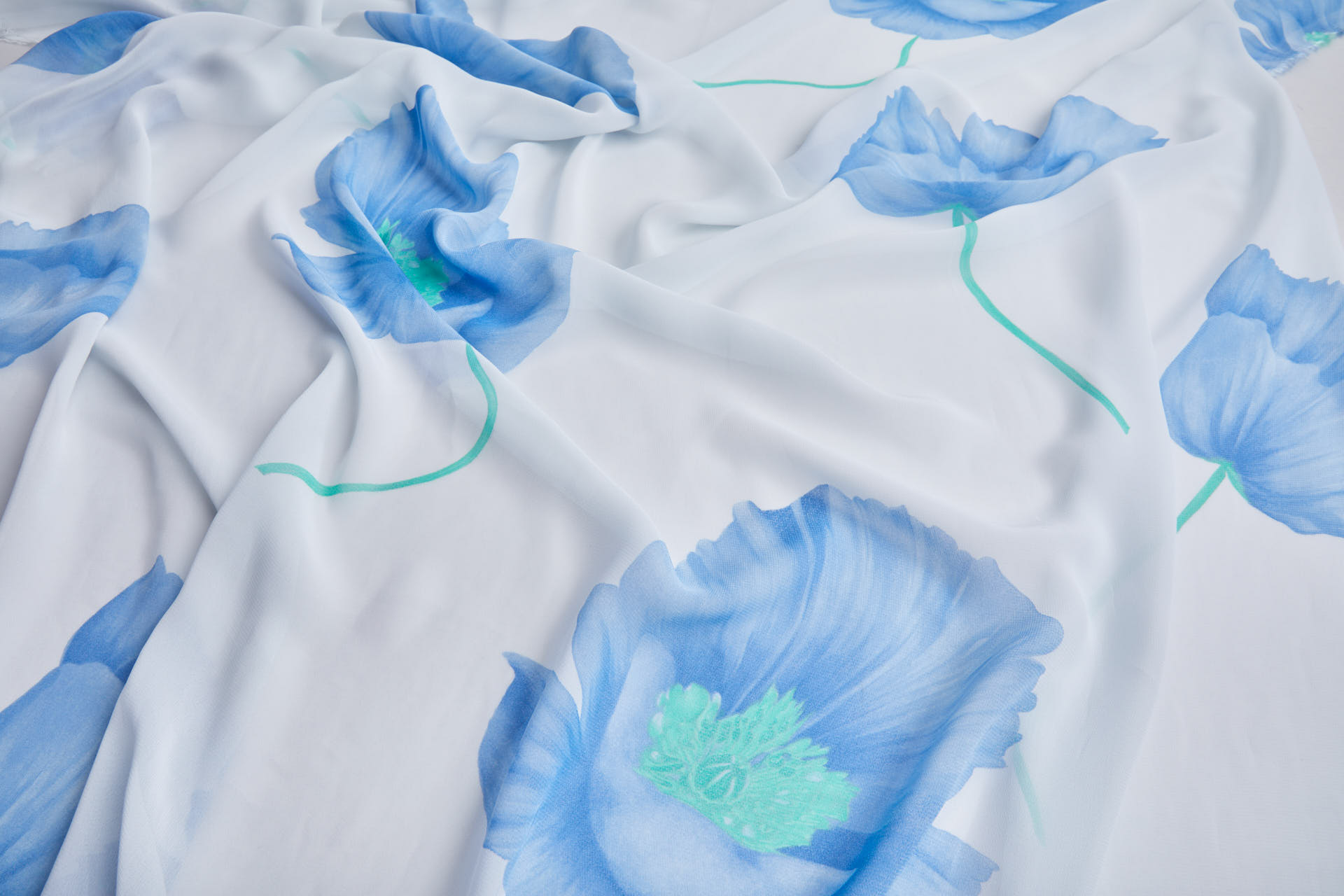 XXL Poppies Print Georgette in Blues fabric, image 8 of 10